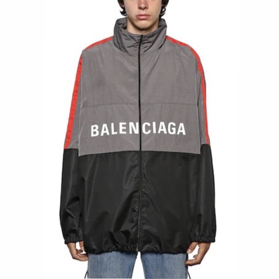 Balenciaga Two-Tone Logo Print Shell Jacket Grey 착용 스타일