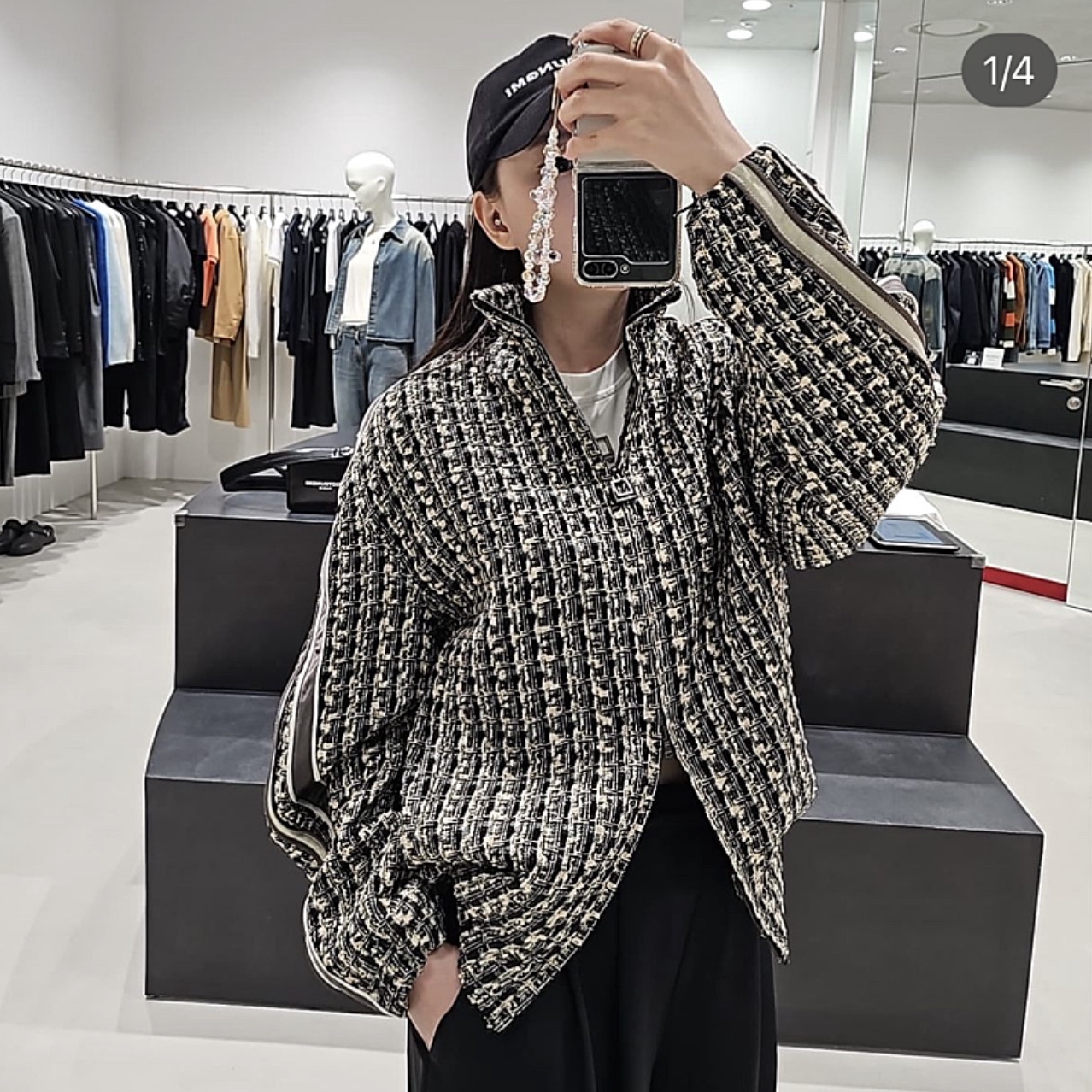 (W) Wooyoungmi Tweed Banding Jacket Gray - 24FW 착용 스타일