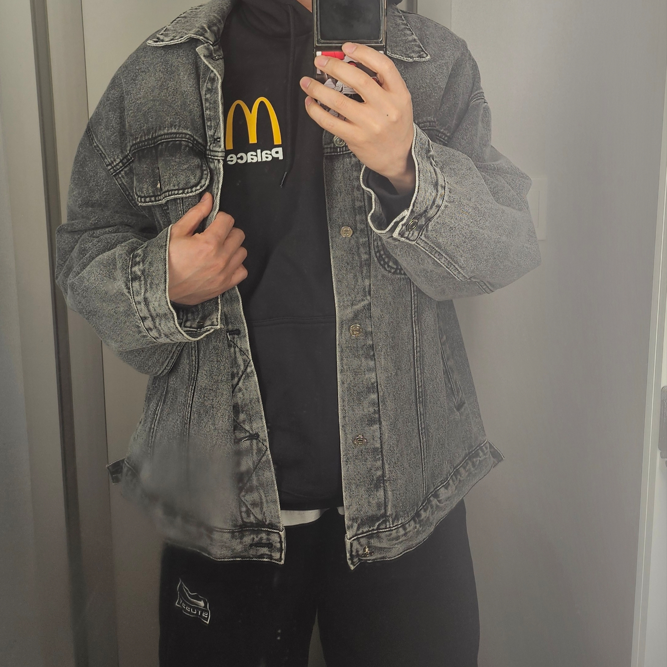 Palace x McDonald's Logo Hood Black - 23FW, Nike x Stussy NRG Washed Fleece Pants Black (DO5296-010) 착용 스타일