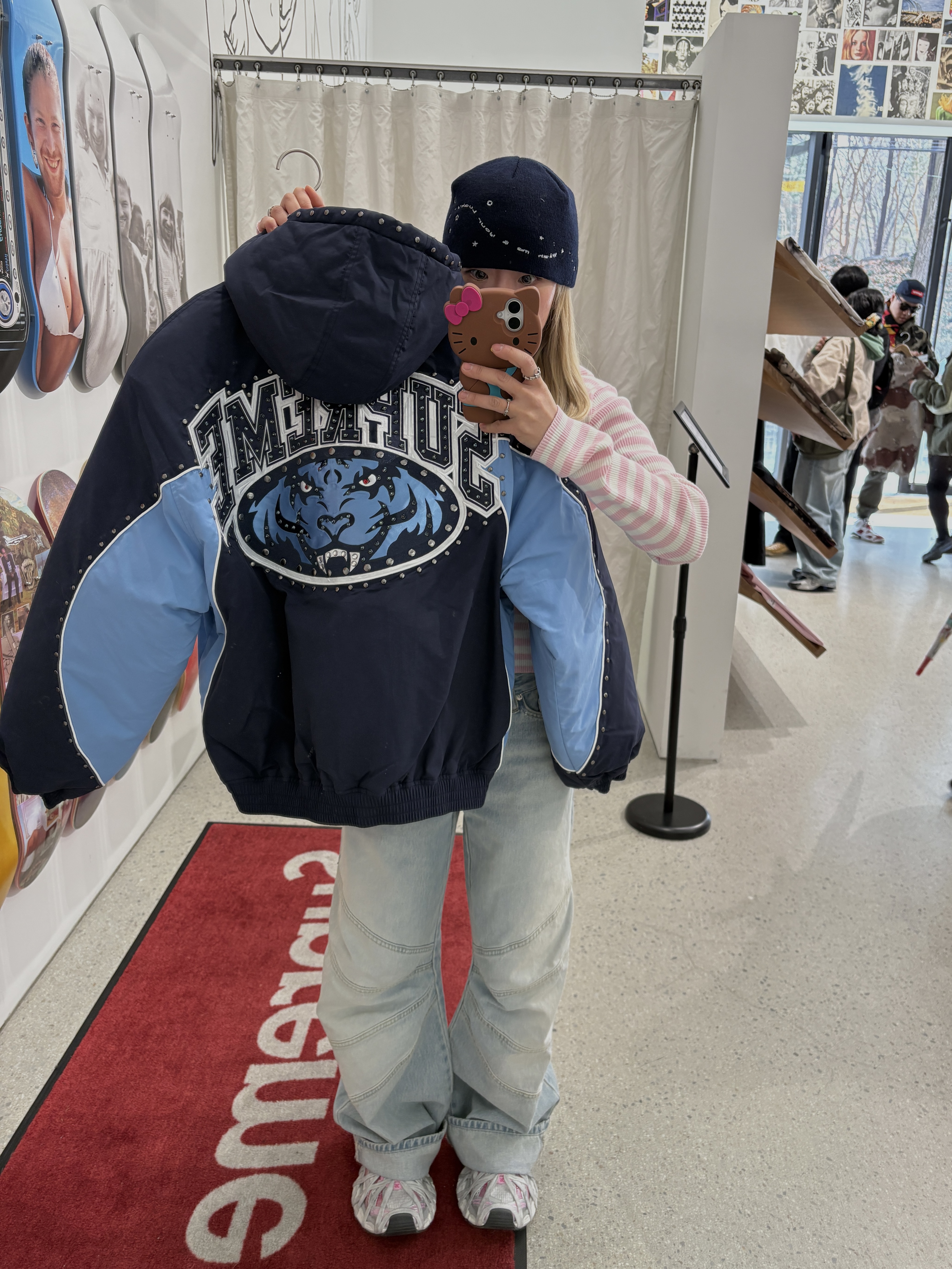 Supreme Studded Stadium Jacket Navy - 25SS 착용 스타일