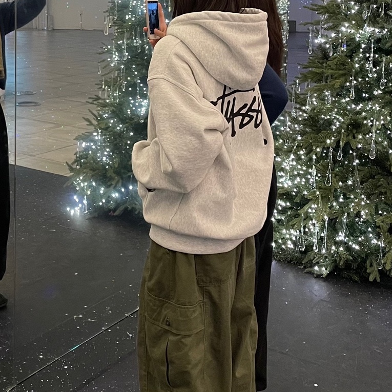 Stussy Basic Stussy Zip Hoodie Ash Heather 착용 스타일 - 2