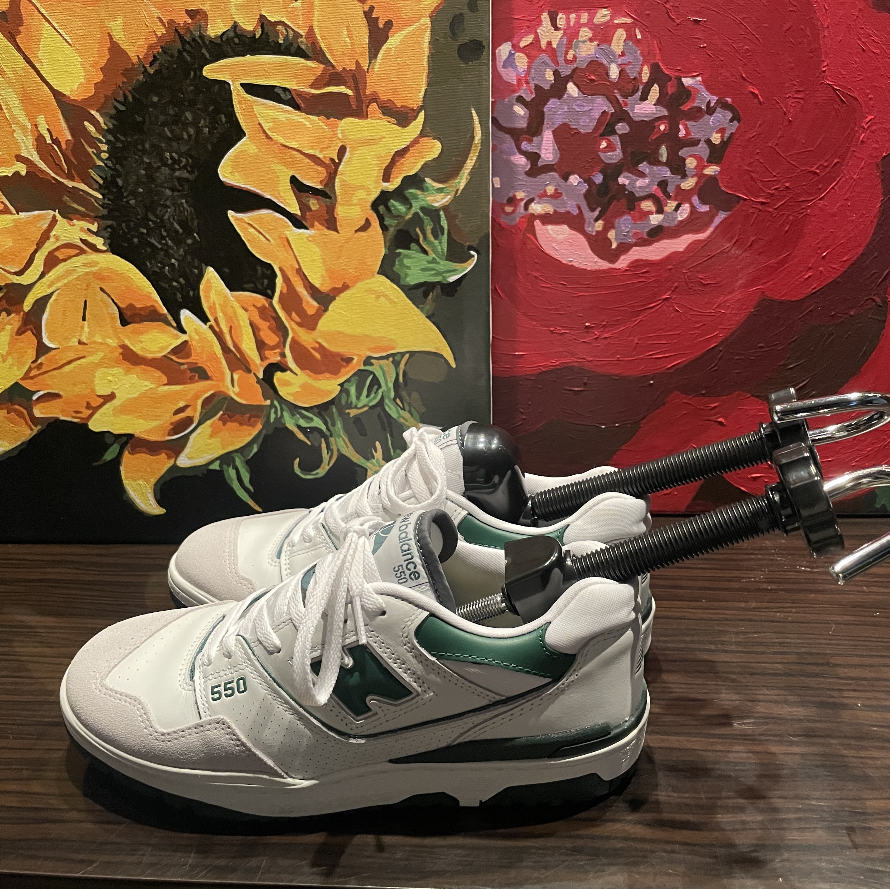 New Balance 550 White Green - 2E Wide 착용 스타일 - 2