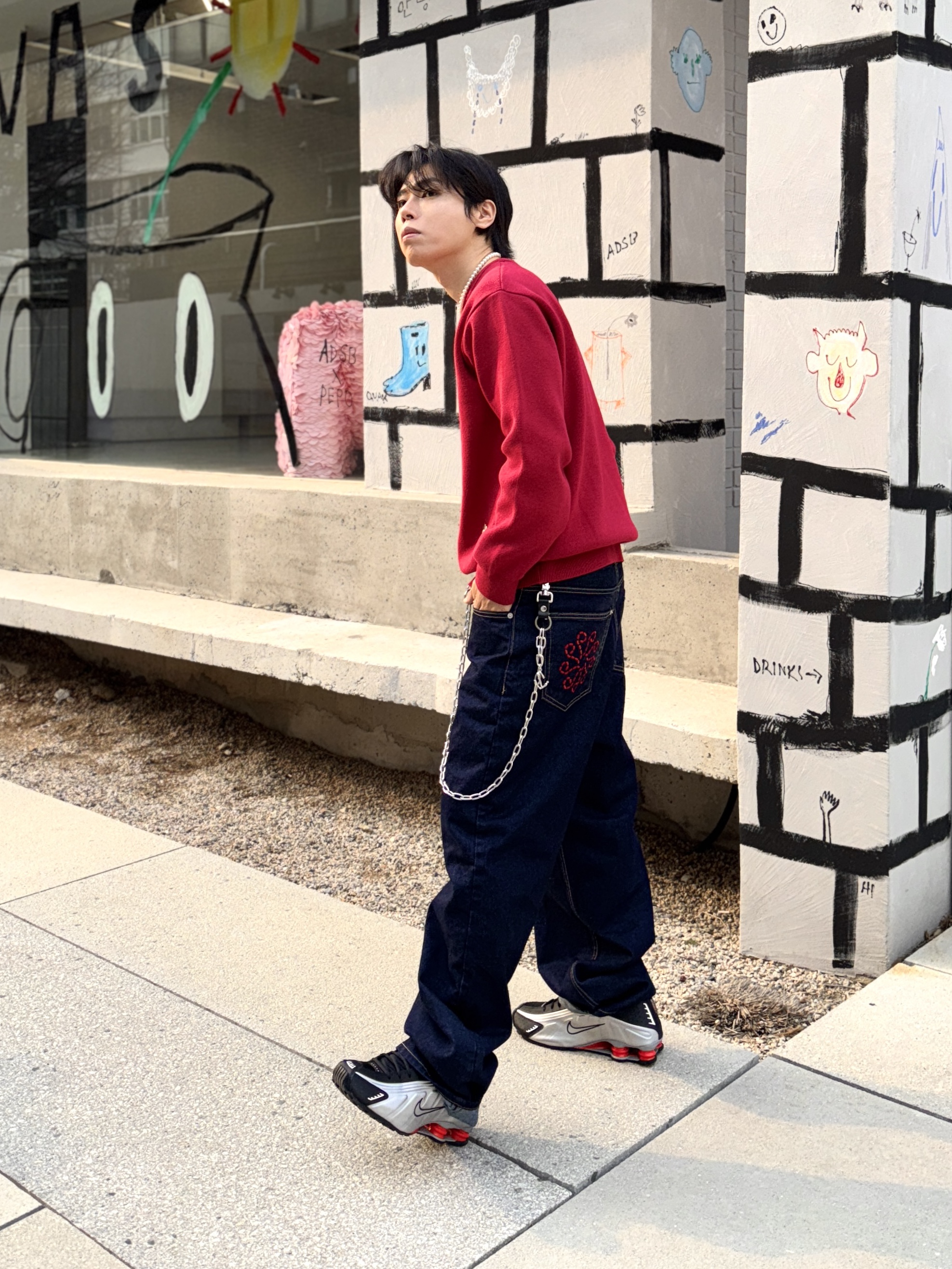 Nike Shox R4 Black and Metallic Silver, OJOS Paneled Crop Shell Jacket Stone Blue 착용 스타일 - 1
