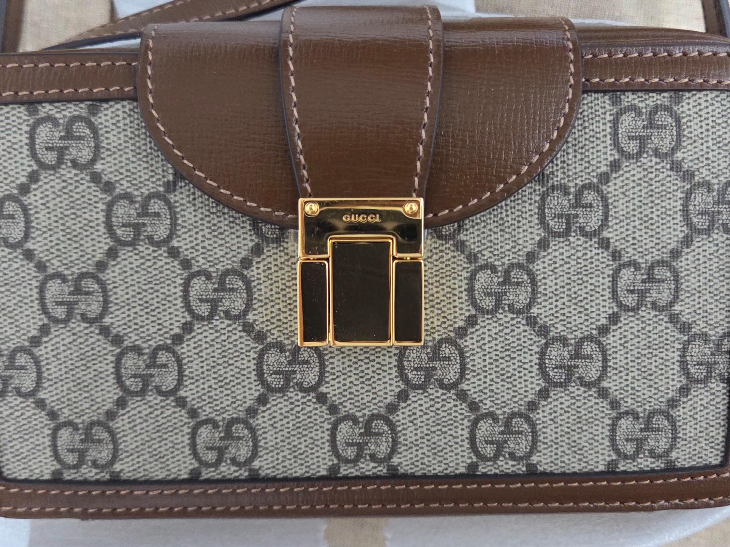 Gucci GG Clasp Closure Mini Bag Beige Ebony 착용 스타일