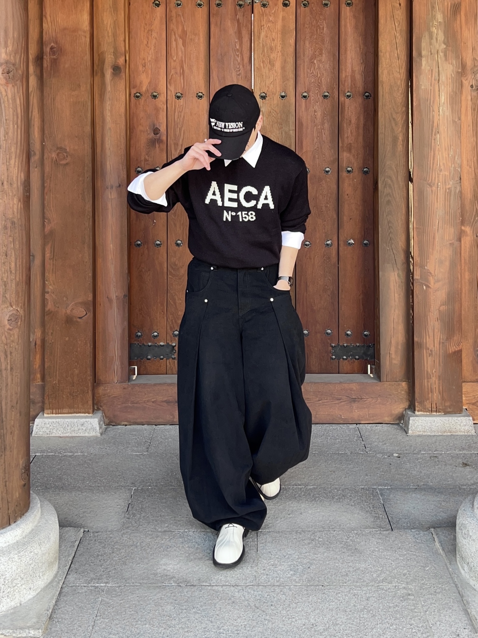 ETCE New Vision Destroyed Washed Cap Black 착용 스타일