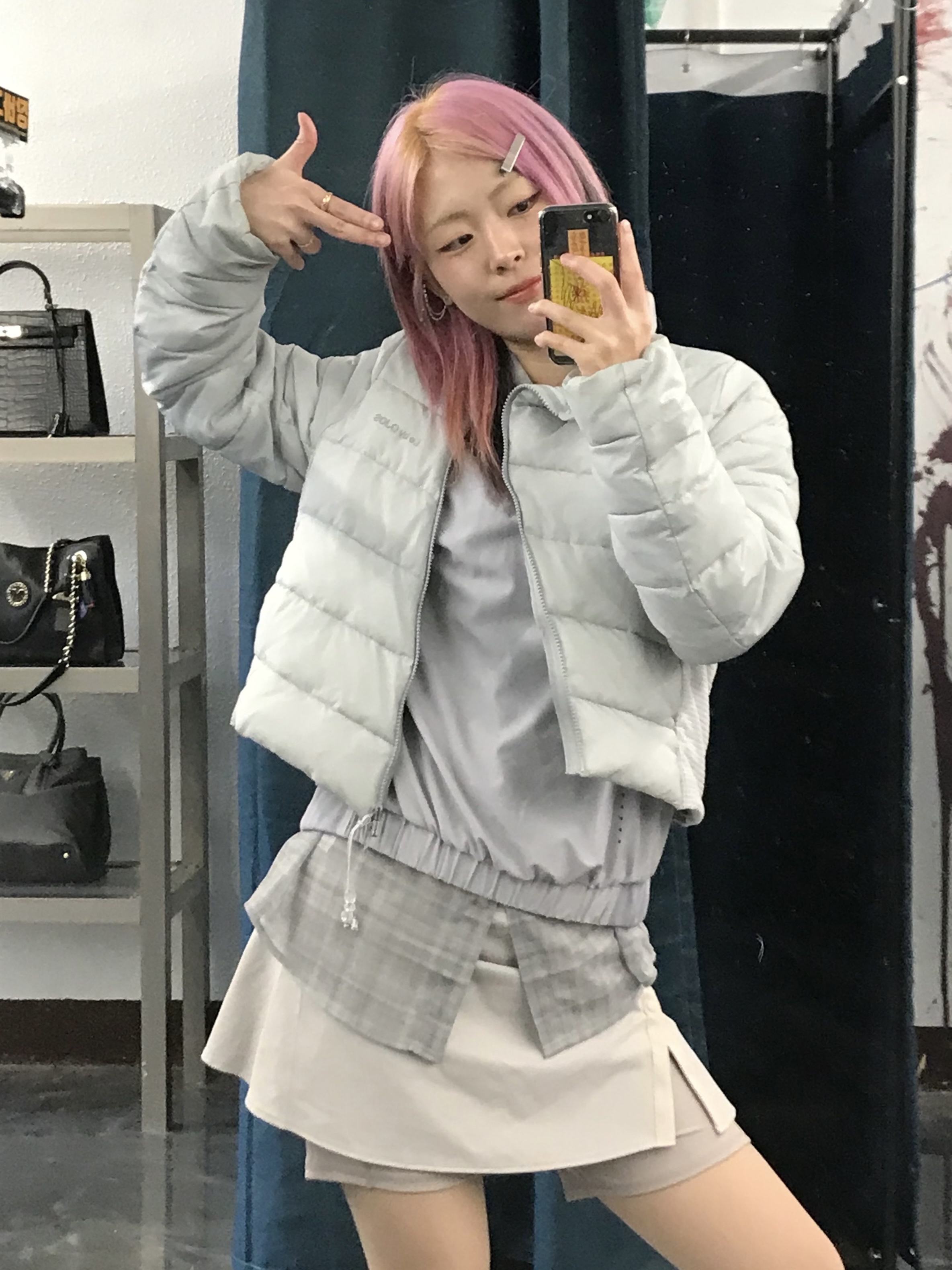 Fila x Ojos RGB Pier 3.0 MJ Grey, OJOS Button Slit Leg Warmer Stone Brown 착용 스타일 - 8