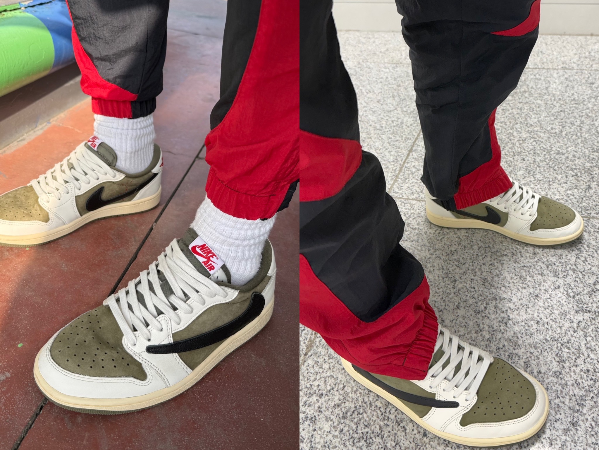 Jordan 1 x Travis Scott Retro Low OG SP Reverse Olive 착용 스타일 - 2