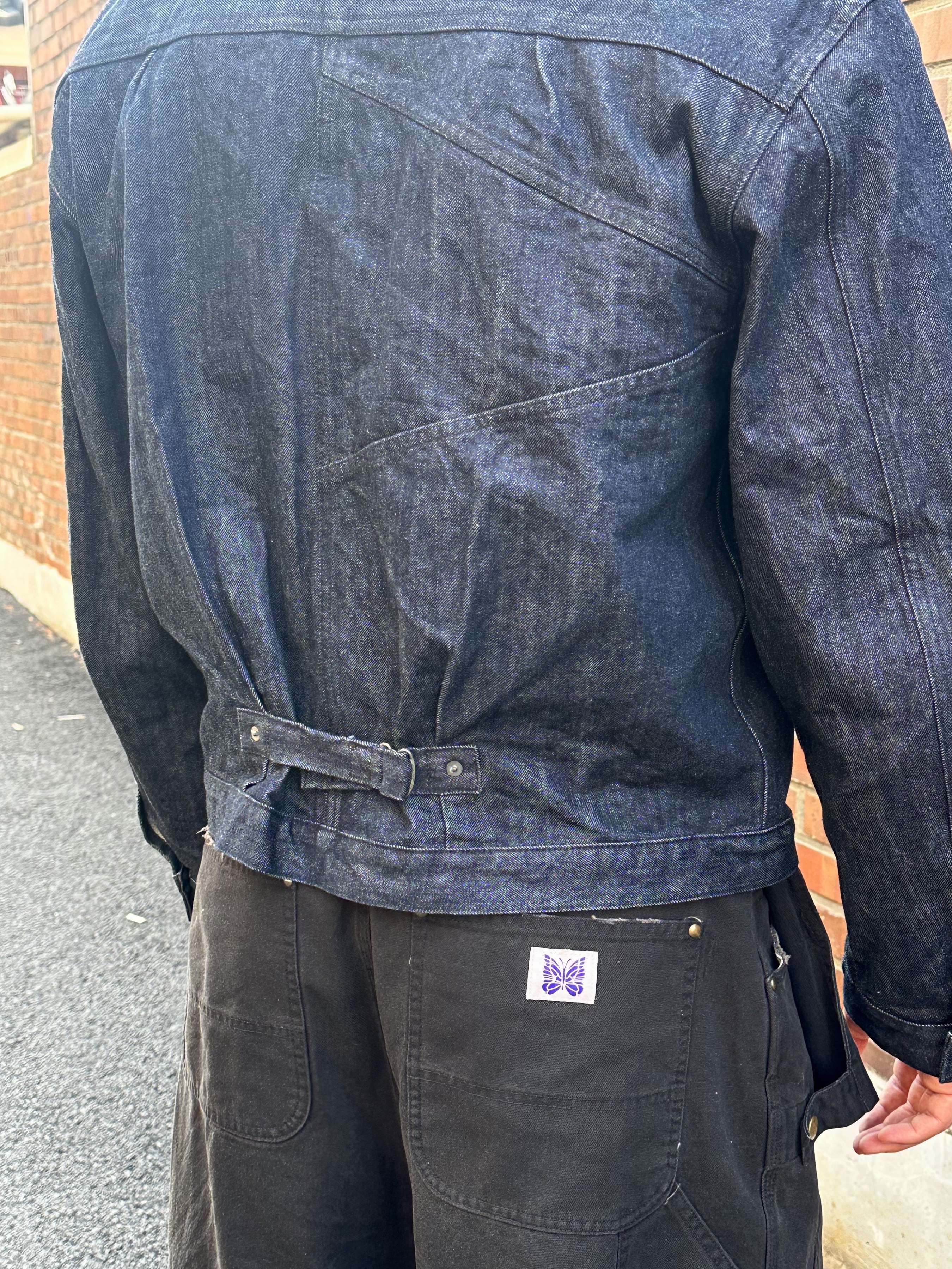 Needles H.D. Pants Apron 11oz Cotton Oxford Black, Kapital 14 oz. Denim 1st Jacket Indigo 착용 스타일