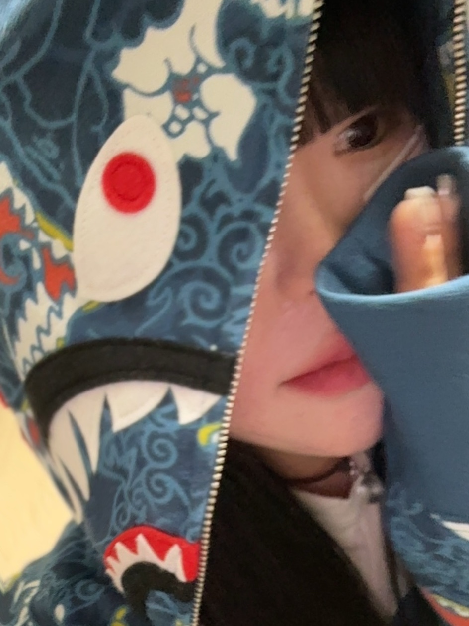 BAPE Japanese Tattoo Camo Shark Fz Hoodie Blue 착용 스타일 - 6