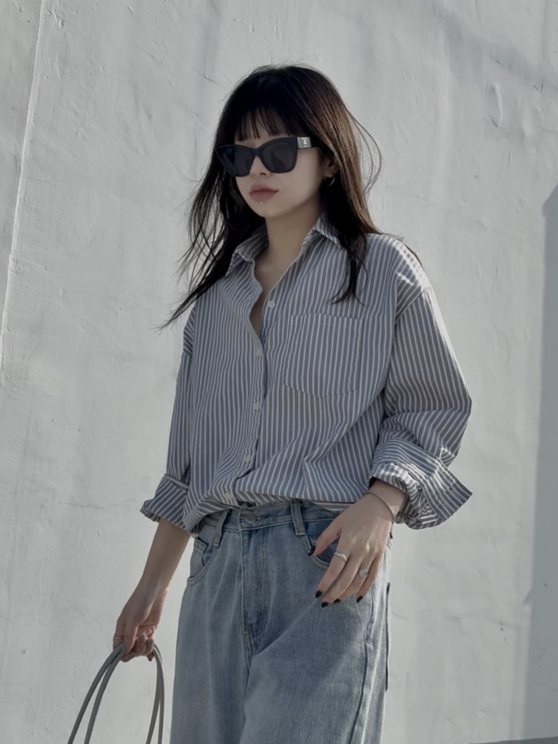 Chanel Square Sunglasses Acetate & Black Frame Grey Lenses Asian Fit 착용 스타일