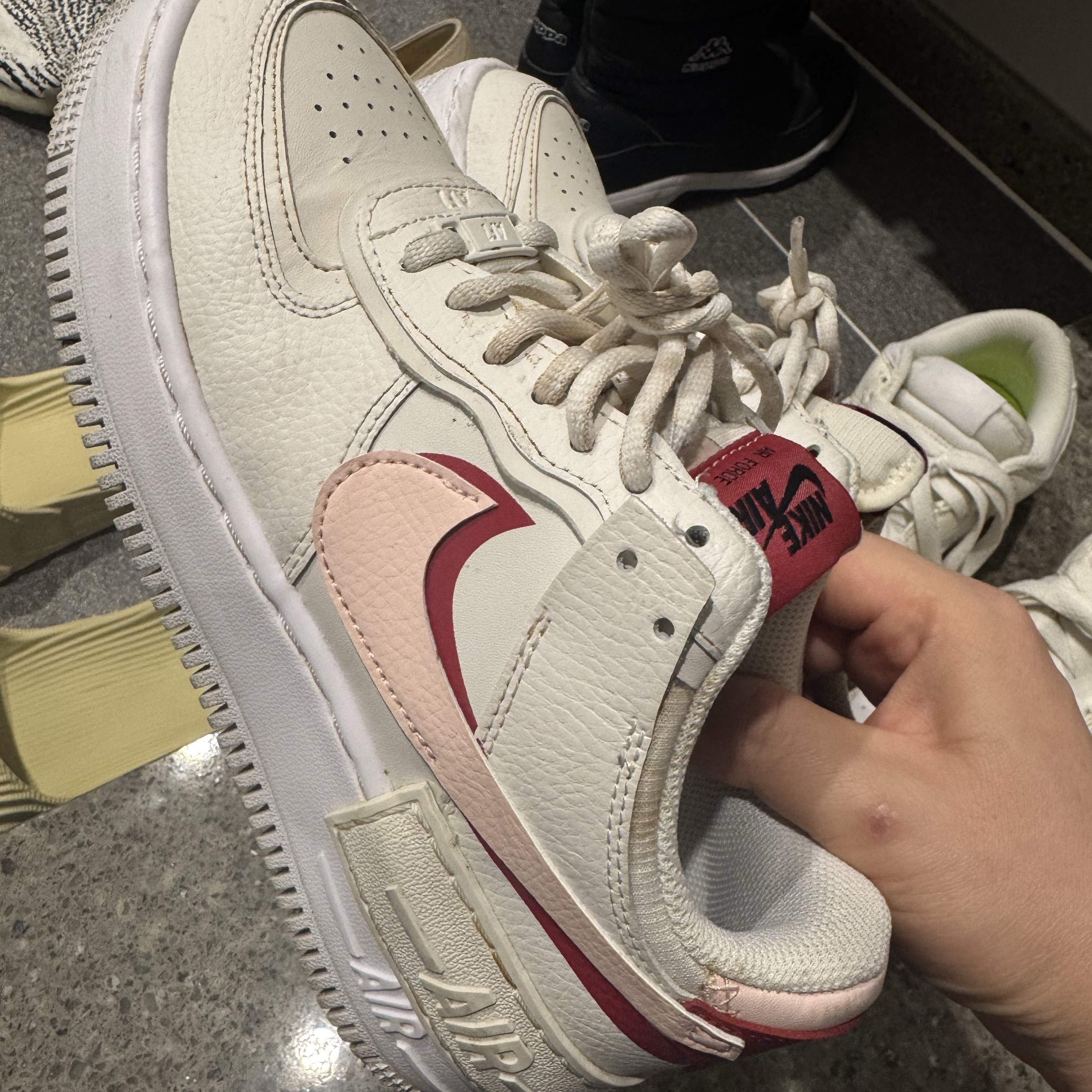 (W) Nike Air Force 1 Shadow Phantom, OJOS Layered Mesh Strap Bikini Grey 착용 스타일 - 1