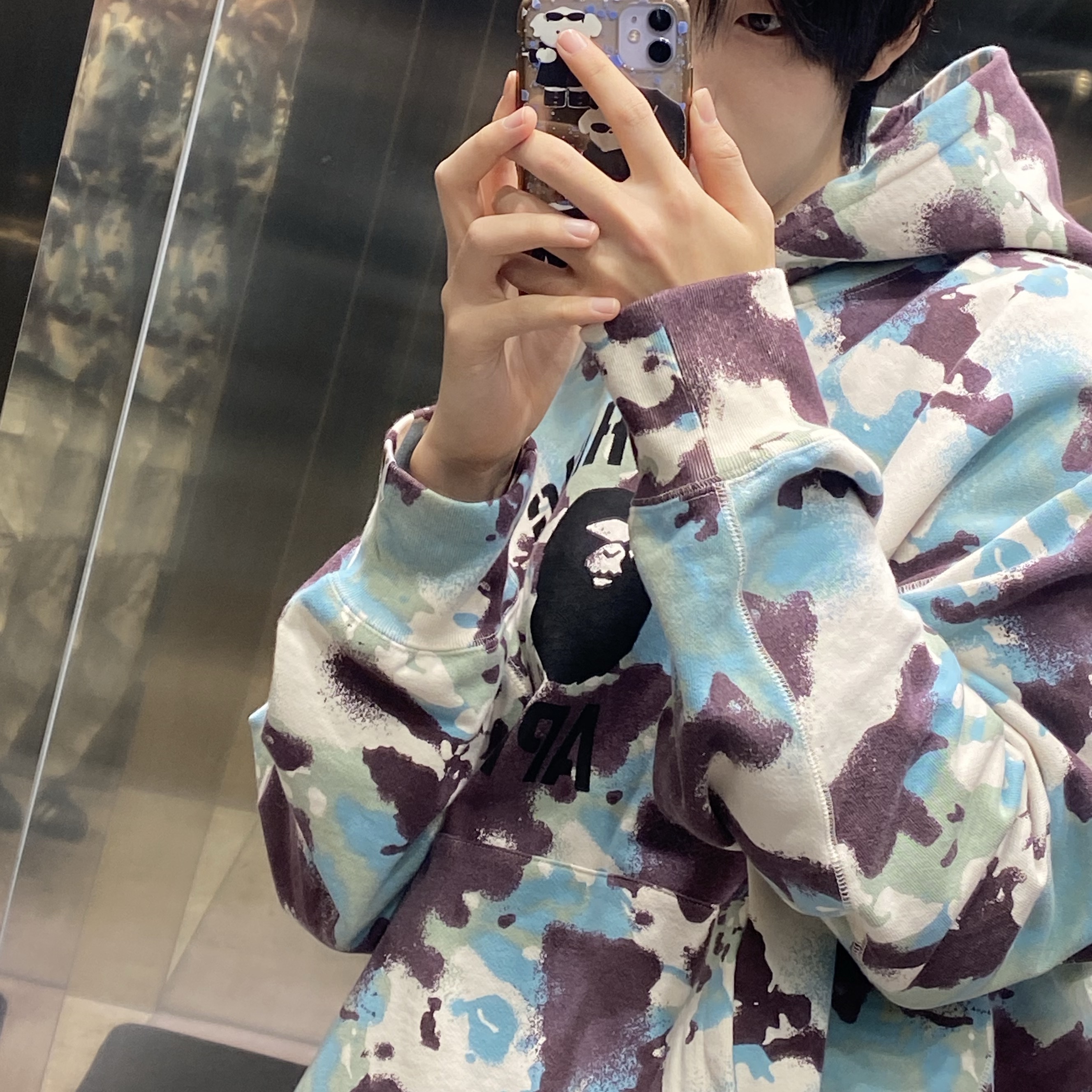 베이프 어 베이싱 에이프 맵 카모 릴렉스드 핏 풀오버 후드 멀티, 노쿨러스 01 카고 팬츠 더티 워싱 착용 스타일 - 3