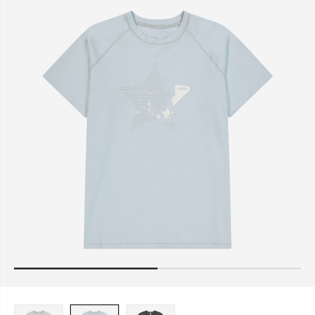 OJOS Double Sleeves Raglan T-shirt Stone Blue 착용 스타일 - 2