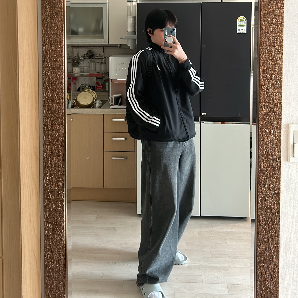 Adidas 3-Stripes Woven Track Suit Black - KR Sizing 착용 스타일 - 1