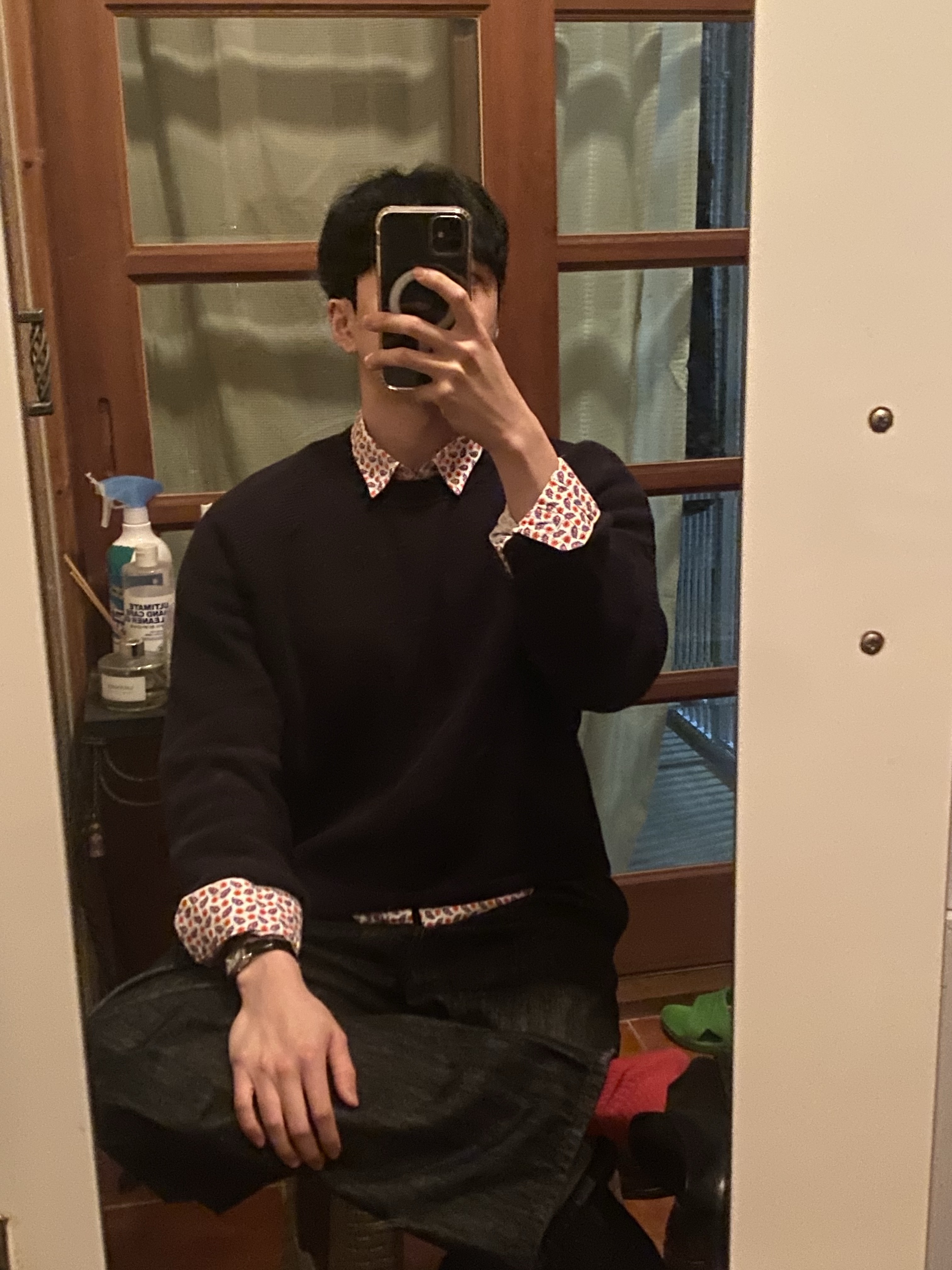 Zara Wool Cable Knit Sweater Black 착용 스타일 - 2