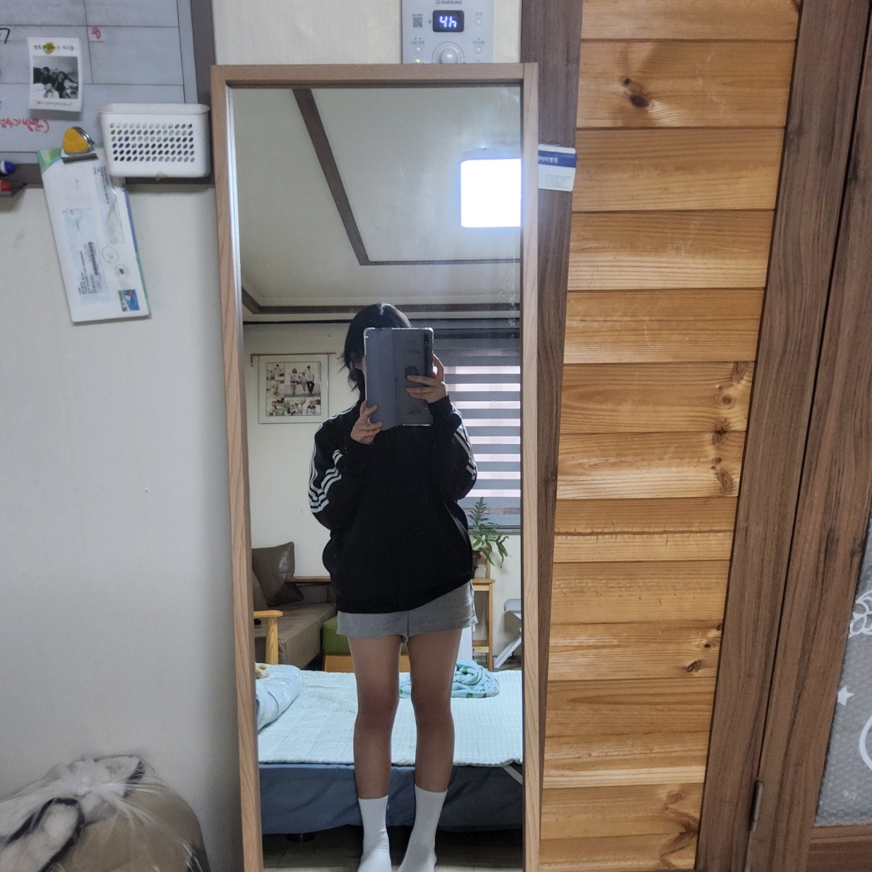 Adidas 3S Regular Fit Double Knit Track Top Black White - KR Sizing 착용 스타일
