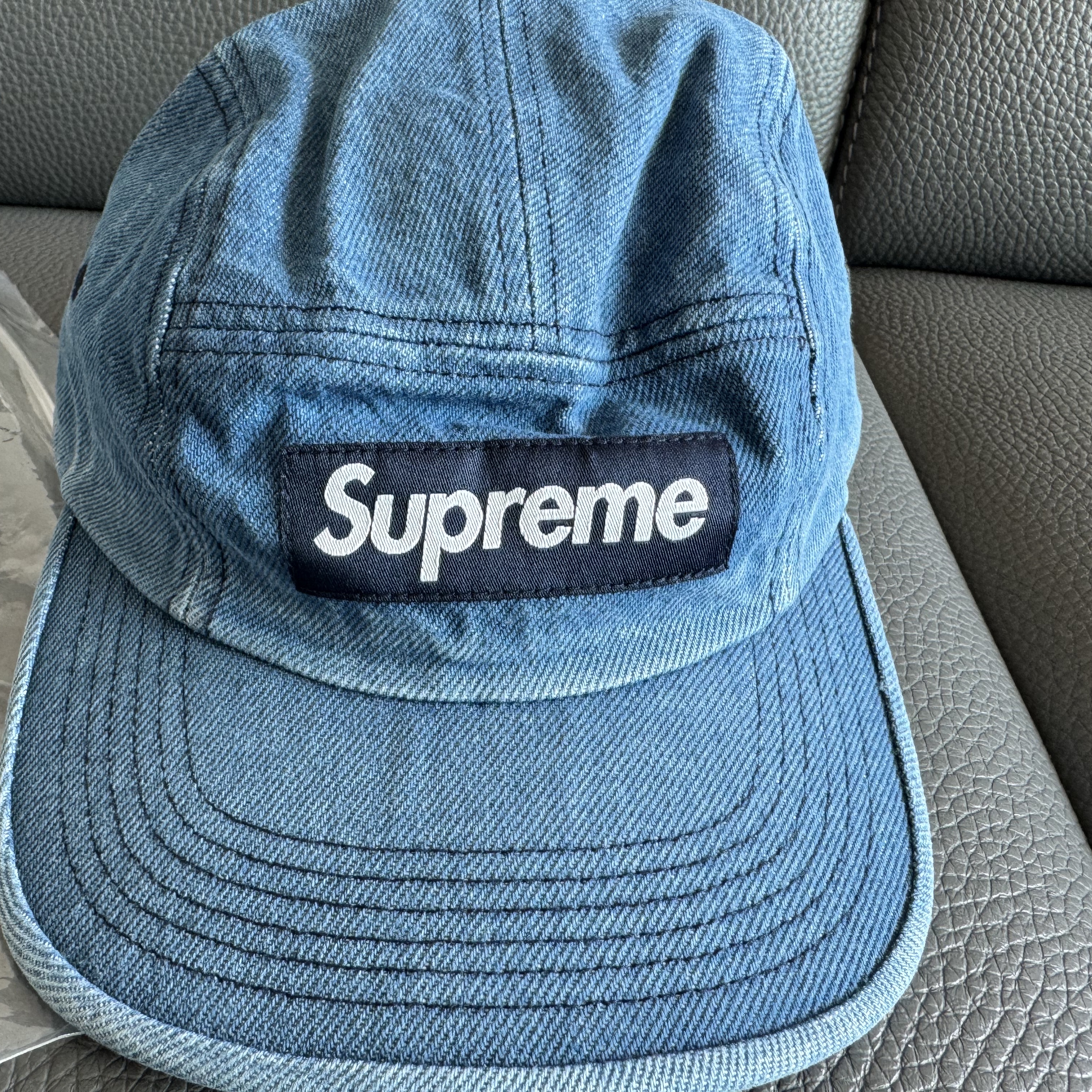 Supreme Washed Chino Twill Camp Cap Denim - 23FW 착용 스타일