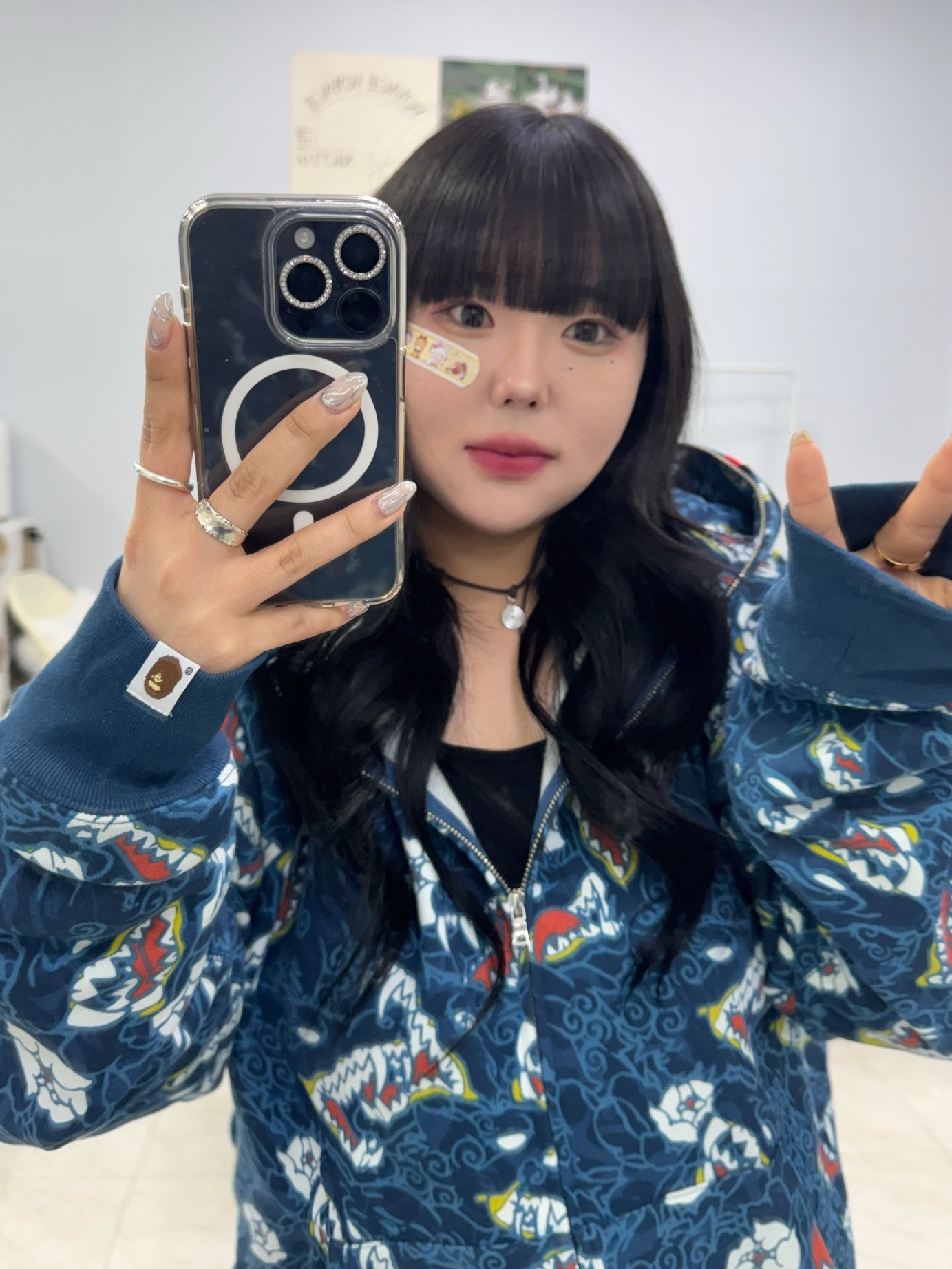 BAPE Japanese Tattoo Camo Shark Fz Hoodie Blue 착용 스타일 - 4