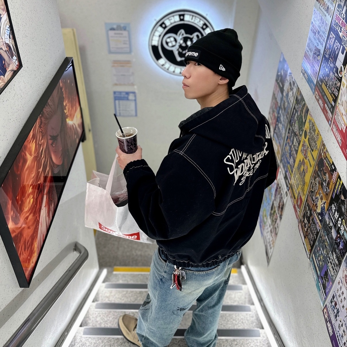 Stussy Work Jacket Contrast Stitch Black 착용 스타일