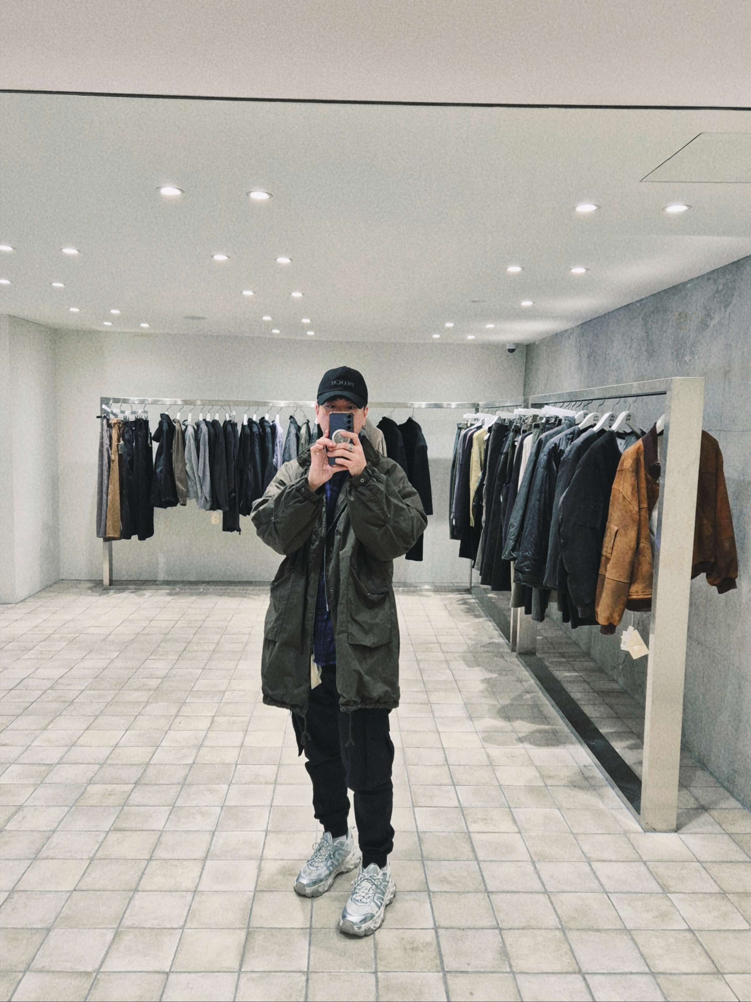 Polyteru Dell Parka Sage Gray 착용 스타일