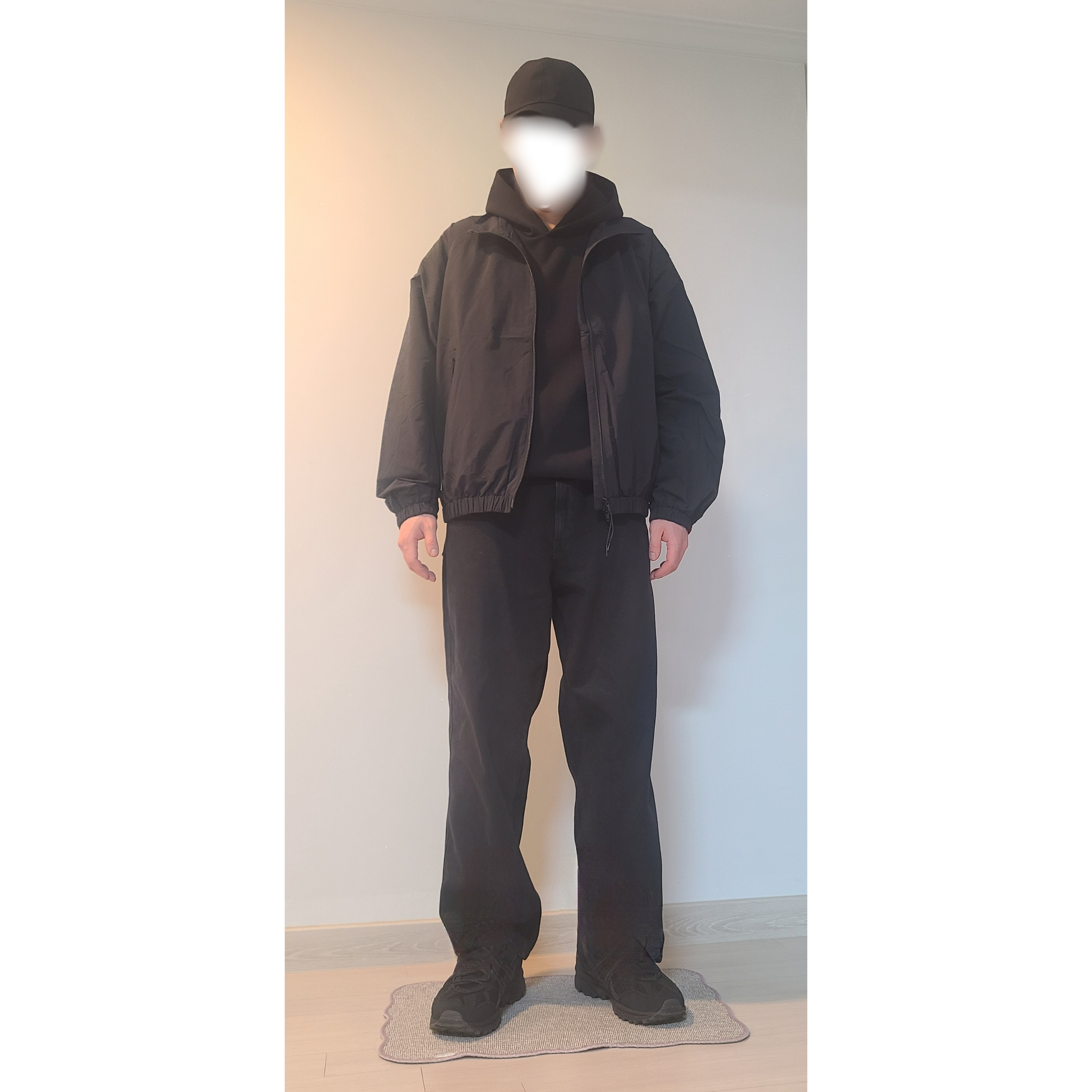 Uniqlo C Sweat Oversized Pullover Hoodie  Black - KR, Asics Gel-Sonoma 15-50 Black 착용 스타일 - 2