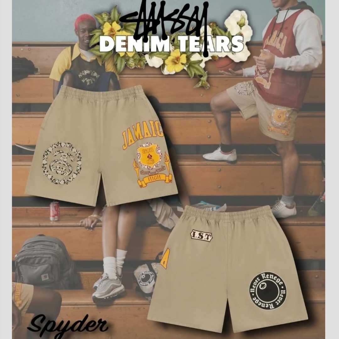 Stussy x Denim Tears Gym Shorts Khaki 착용 스타일