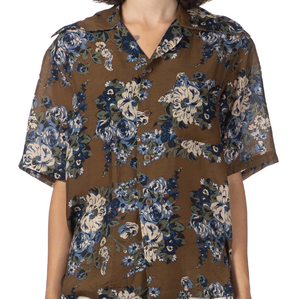 Kapital Silk Rayon Champagne Maria Pattern Wrangle Collar Aloha Shirt Brown Khaki 착용 스타일 - 3