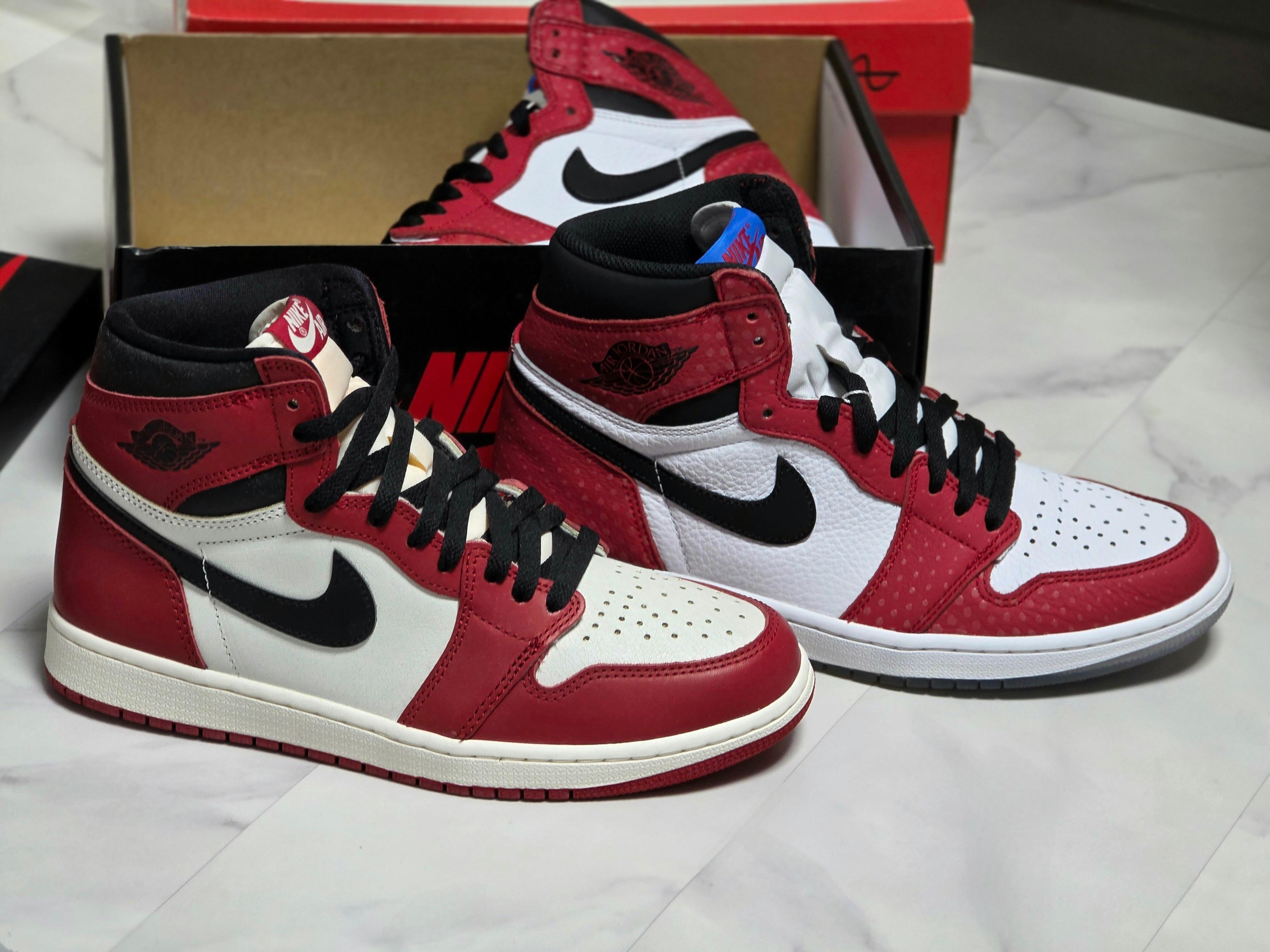 Jordan 1 Retro High OG Chicago 2022, Jordan 1 Retro High Spider-Man Origin Story 착용 스타일 - 1
