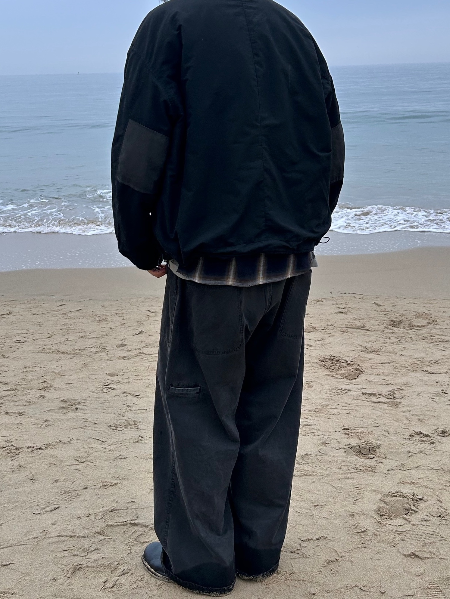 Polyteru HANK Reversible Liner Jacket Used Black, Polyteru Heavy Front Cargo Pajama Charcoal 착용 스타일 - 3