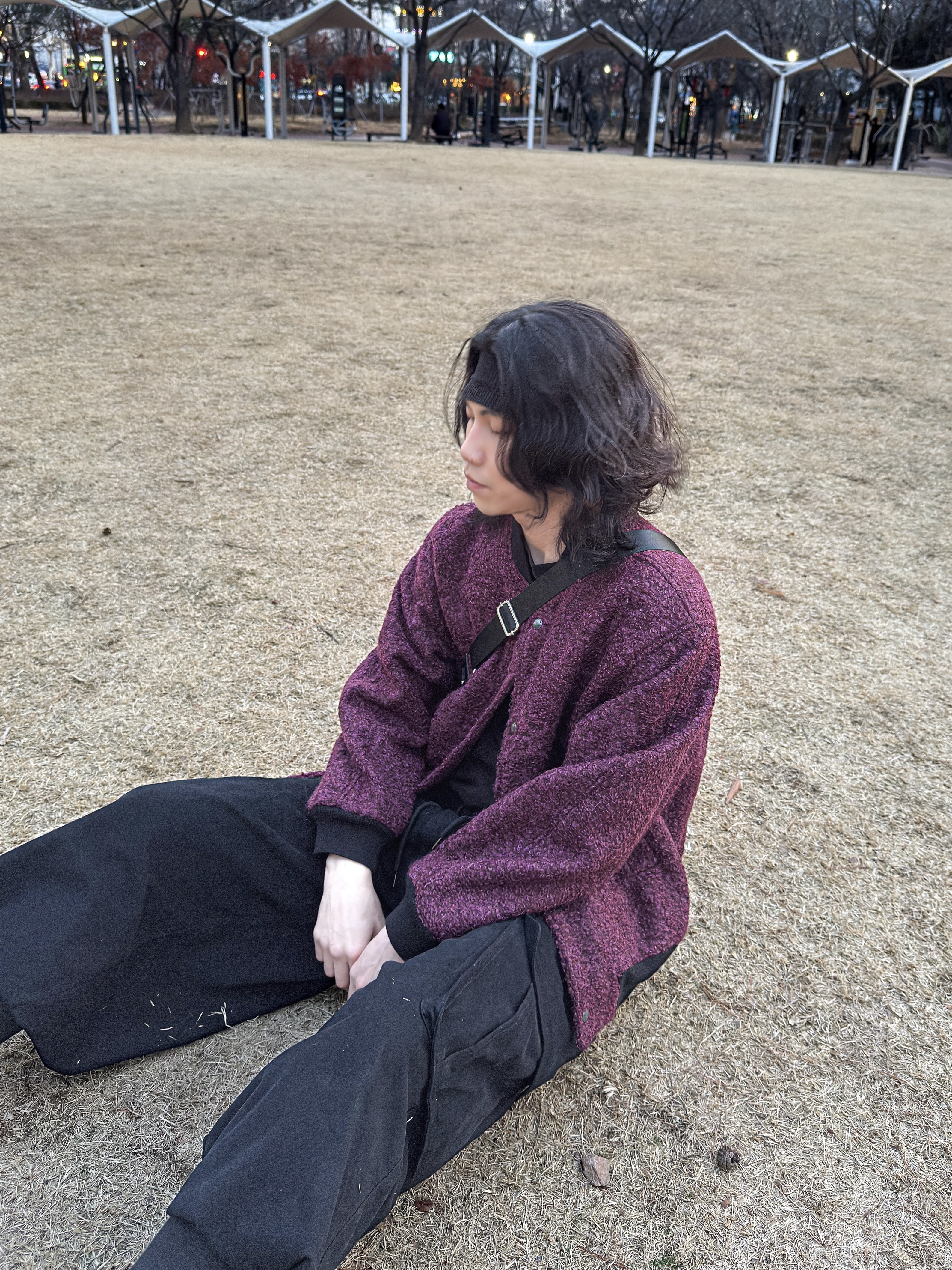 BY RANG Wool Blend Snap Jacket Purple 착용 스타일 - 4