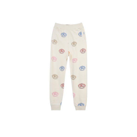 (Kids) Burberry EKD Print Cotton Jogging Pants Pale Cream