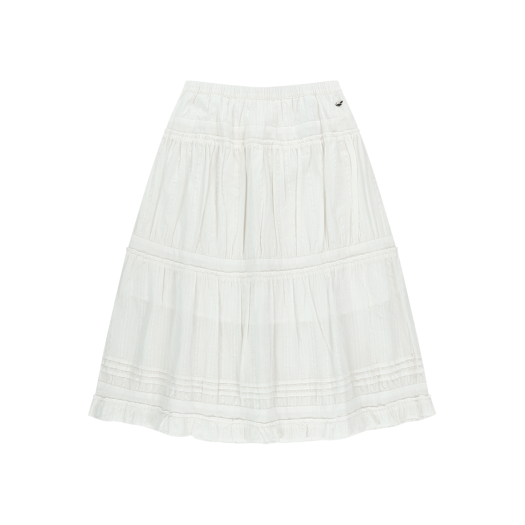 SU2501SR01 COYSEIO Shirring Midi Skirt White