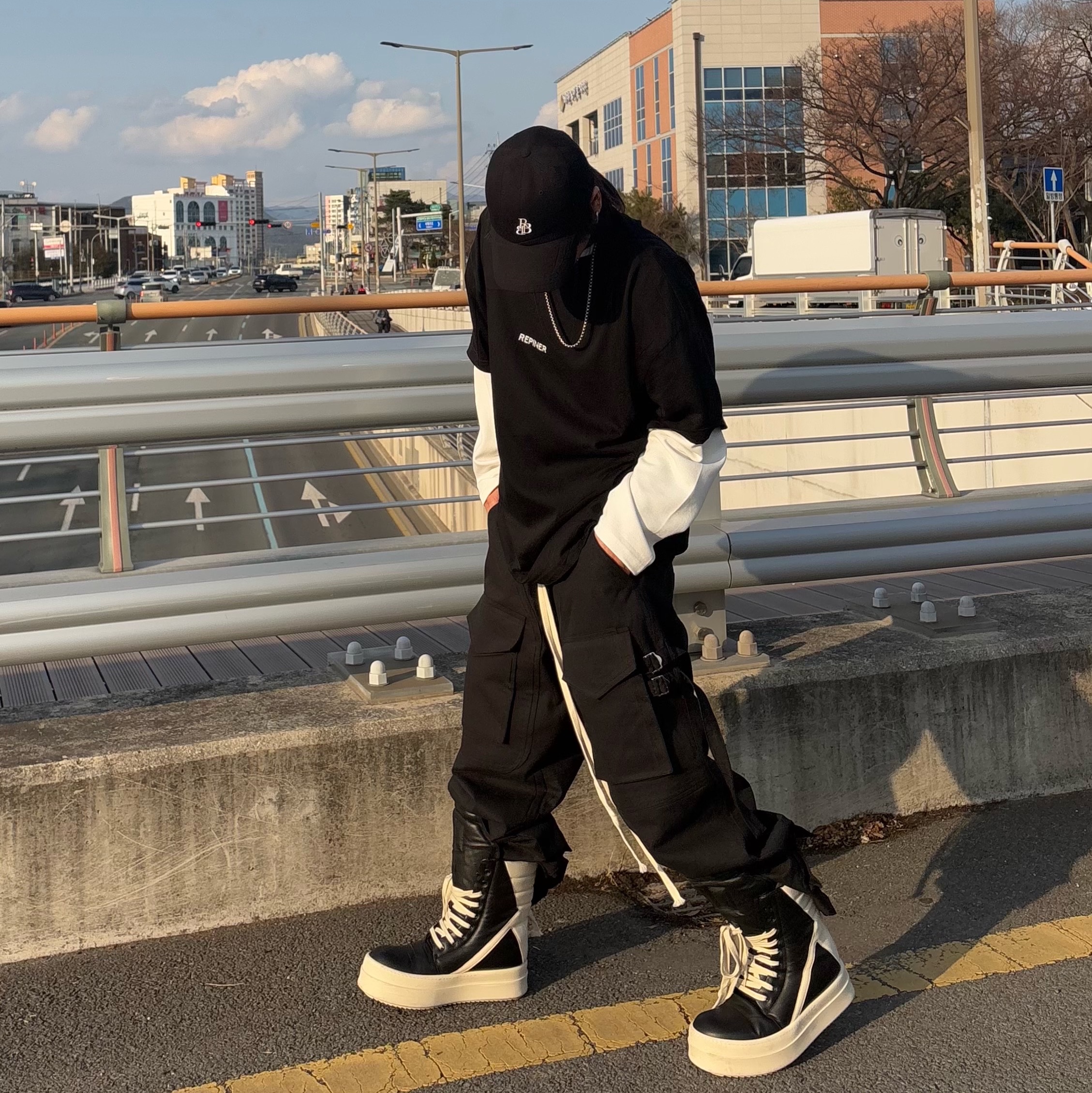 Rick Owens Mega Bumper Geobasket Black Milk 착용 스타일 - 2