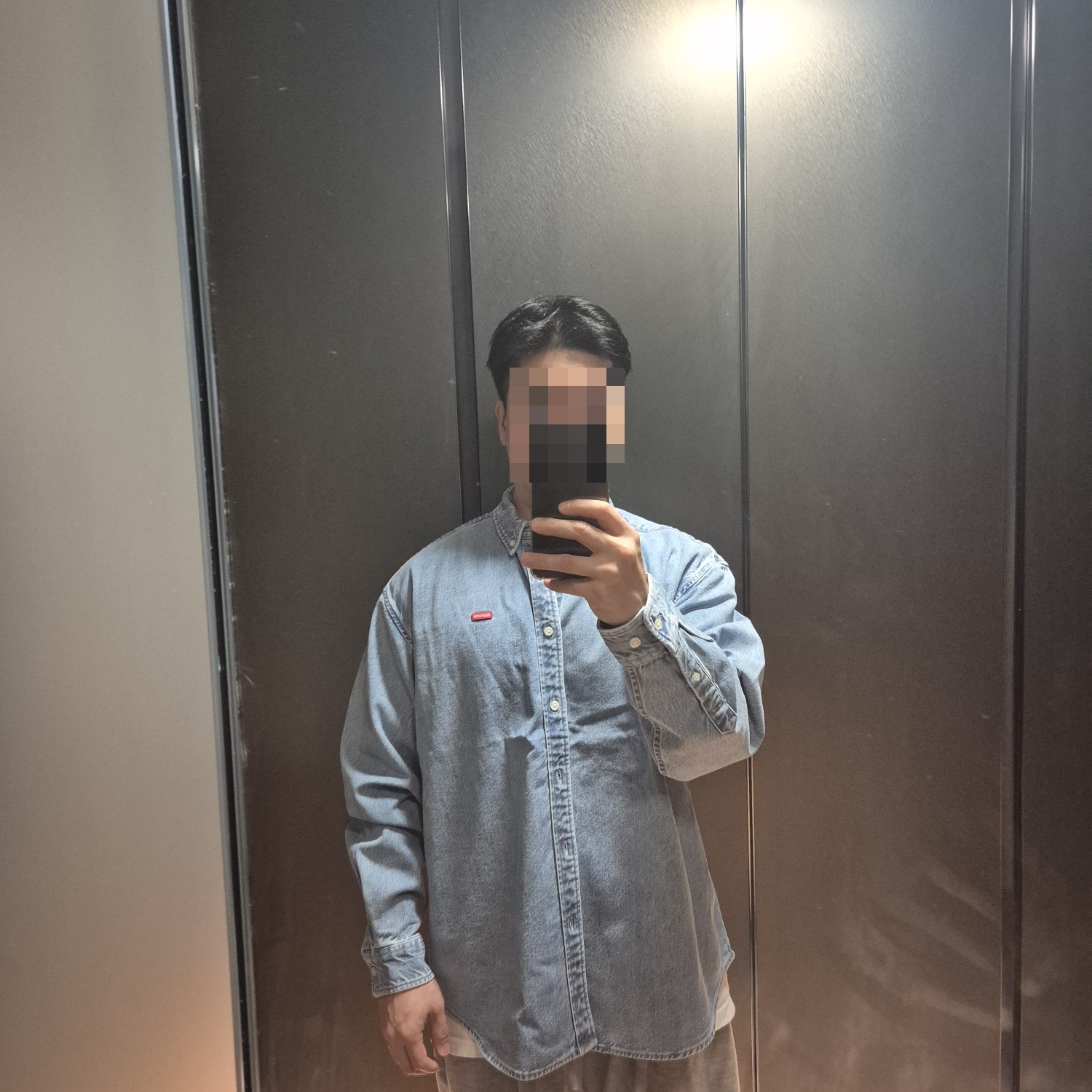 Supreme Small Box Denim Shirt Washed Indigo - 25SS 착용 스타일 - 2