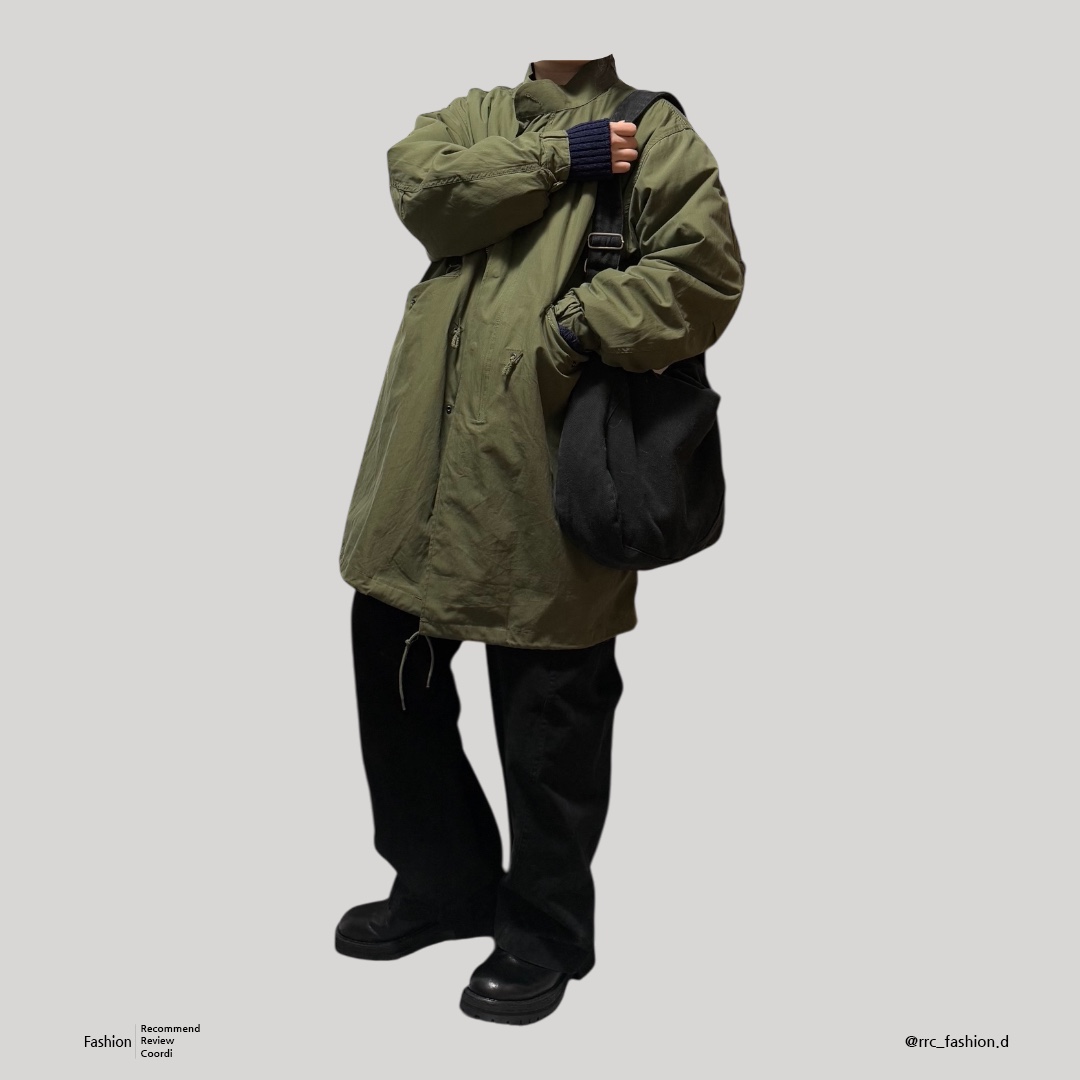 Military Surplus US M65 Fishtail Parka Olive Drab, Guernsey Woollens Crewneck Wholegarment Sweater Navy 착용 스타일 - 1
