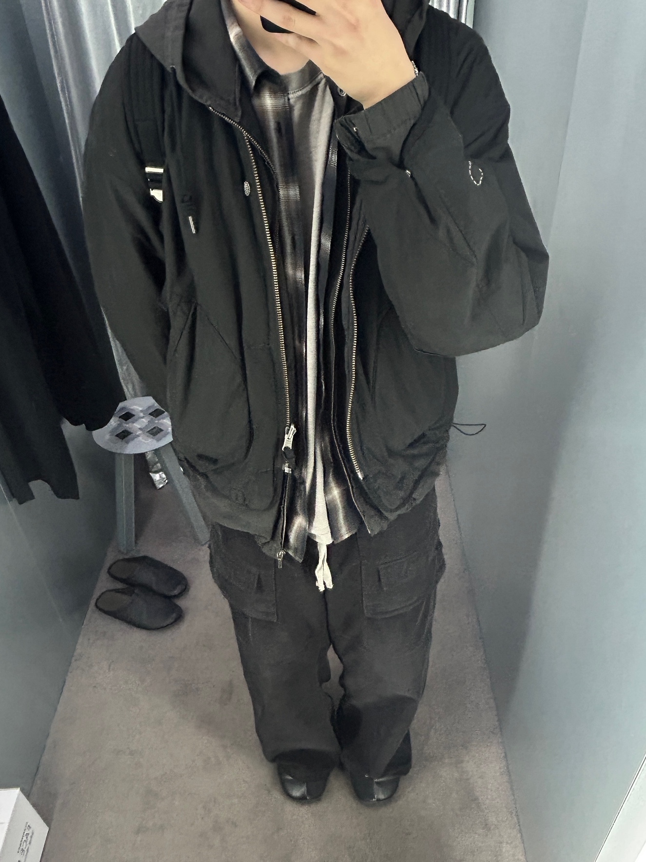 Polyteru HANK Reversible Liner Jacket Used Black, Polyteru Heavy Front Cargo Pajama Charcoal 착용 스타일 - 1
