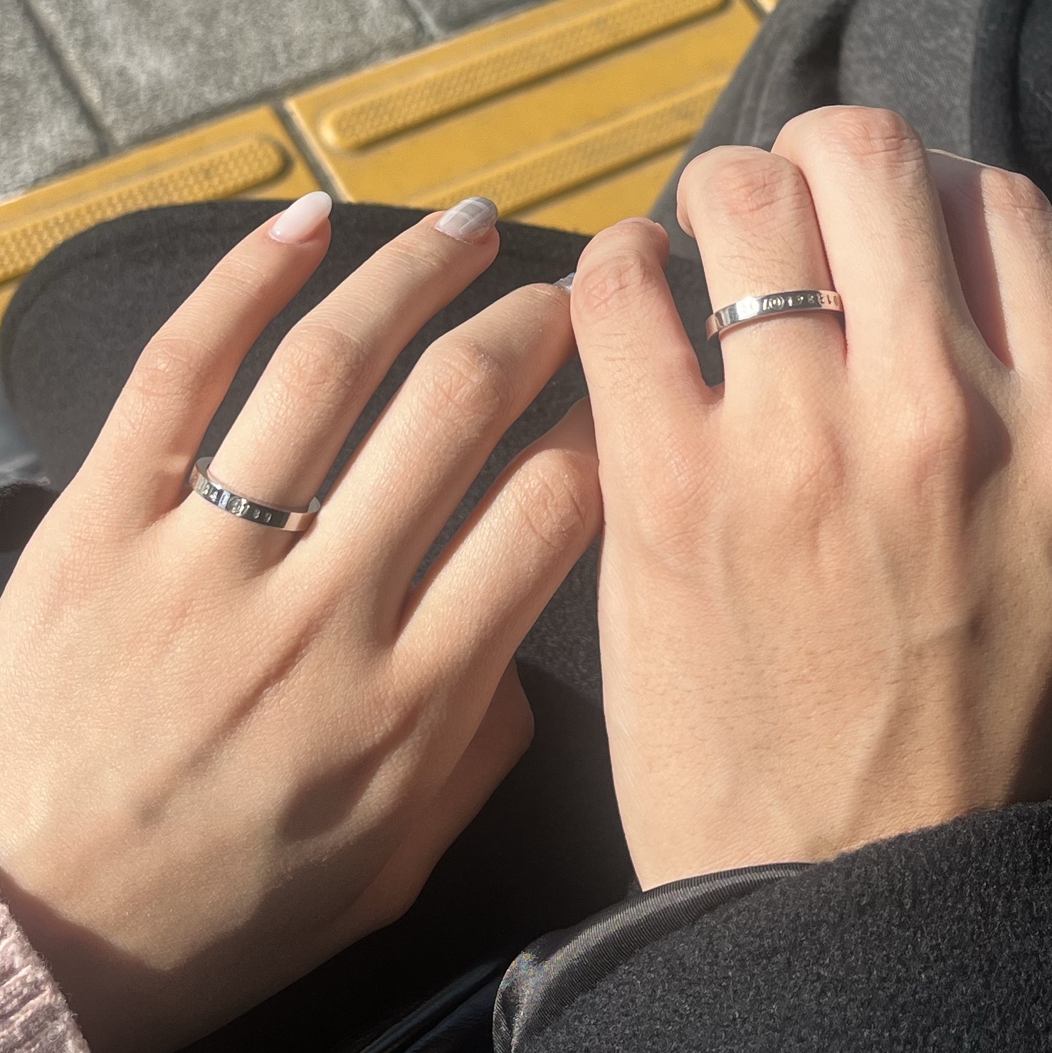 (W) MM6 Maison Margiela Numeric Minimal Signature Ring Silver Palladium 착용 스타일