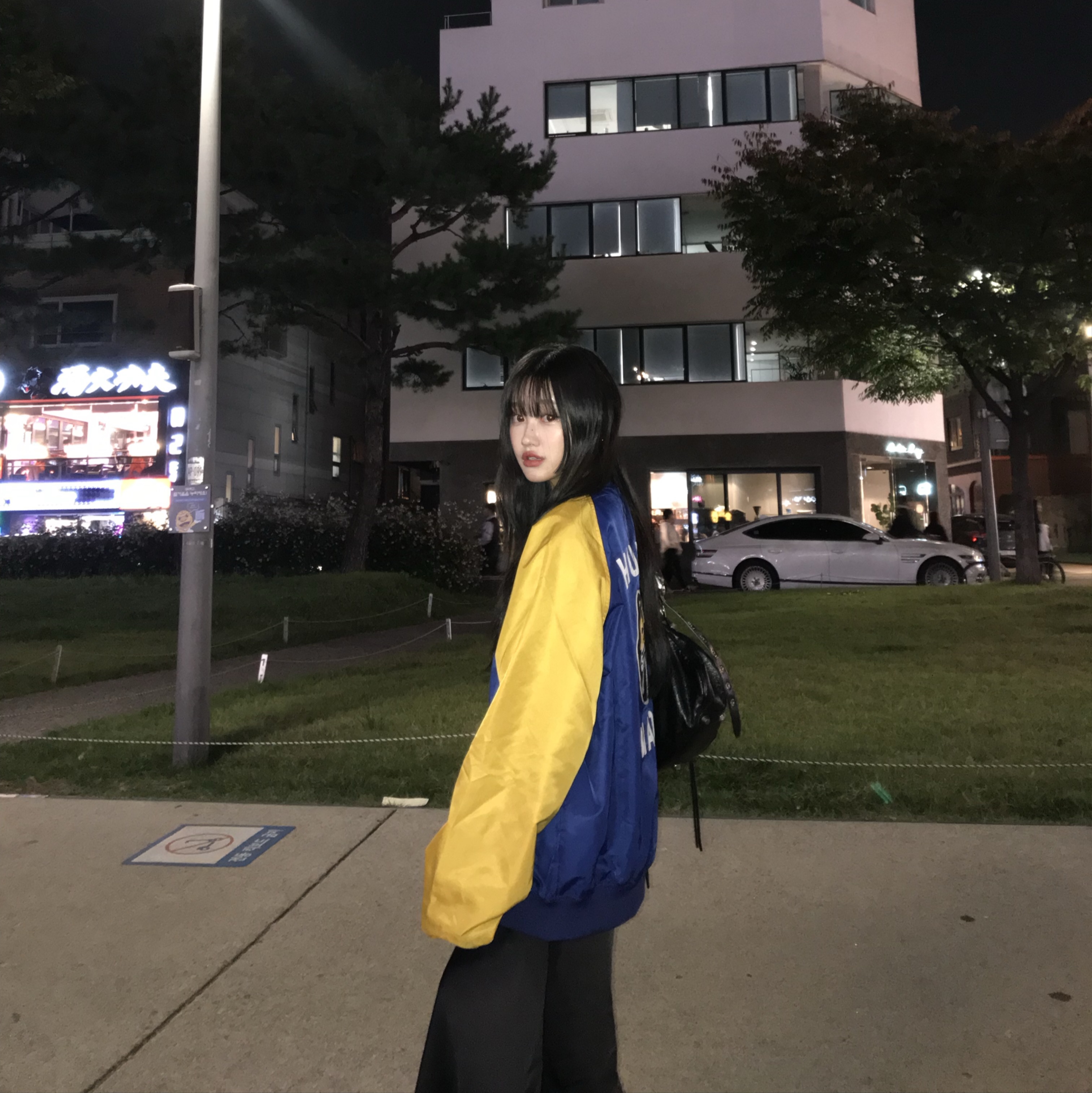 Human Made Nylon Stadium Jacket Blue 착용 스타일 - 1