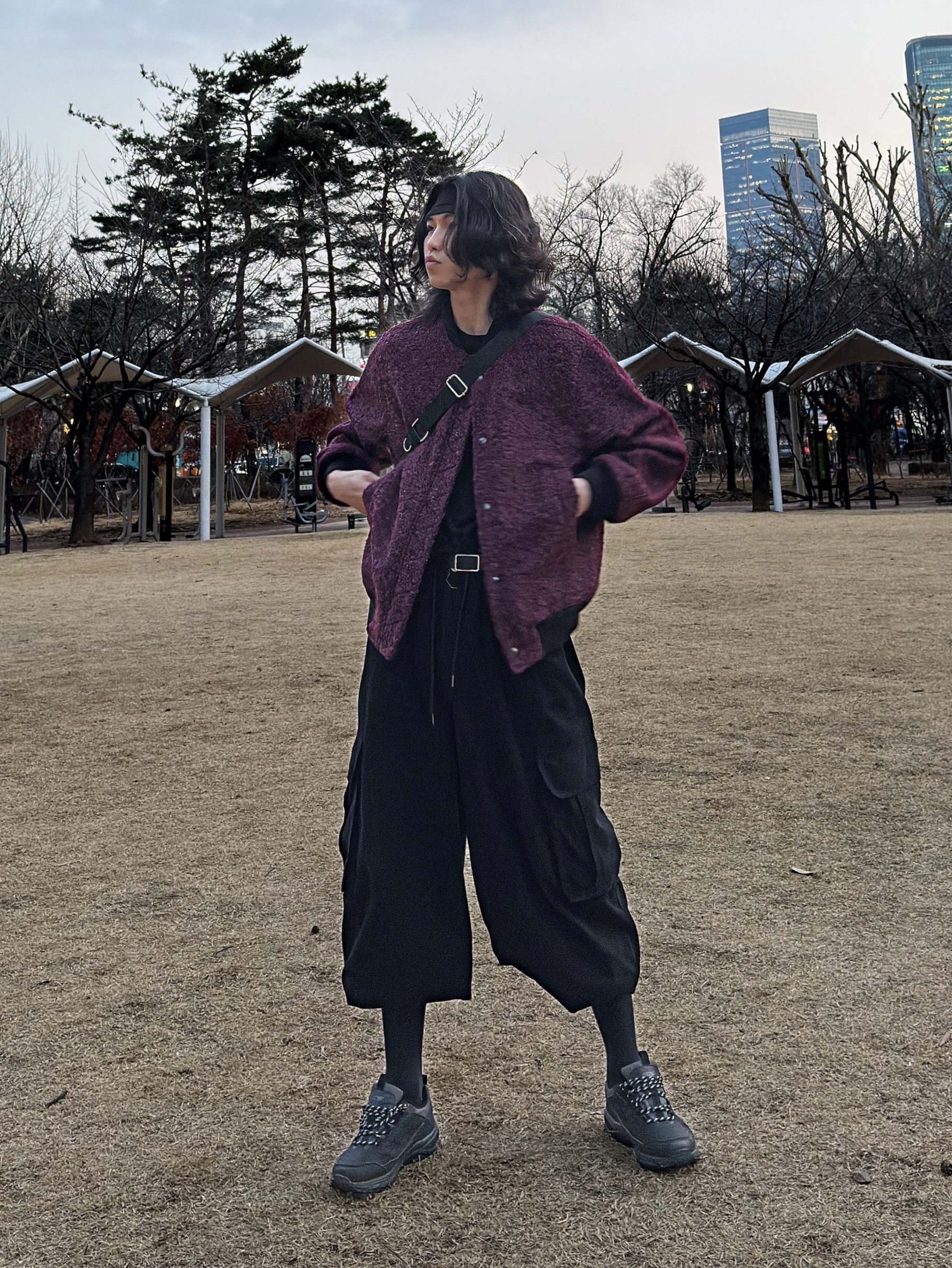 BY RANG Wool Blend Snap Jacket Purple 착용 스타일 - 2