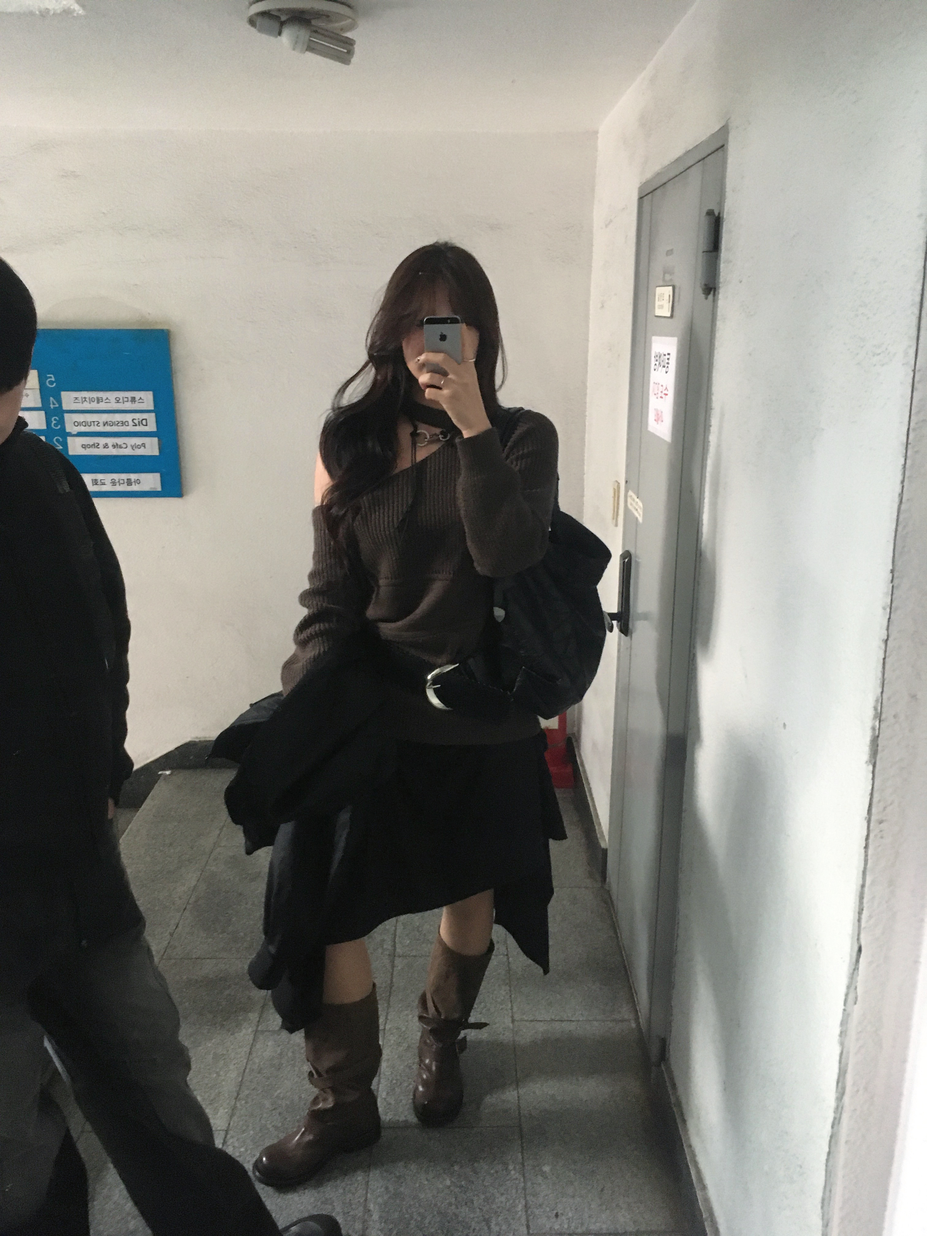 [6% 적립] NegativeThree  Slouchy Long Boots Washed Brown 착용 스타일