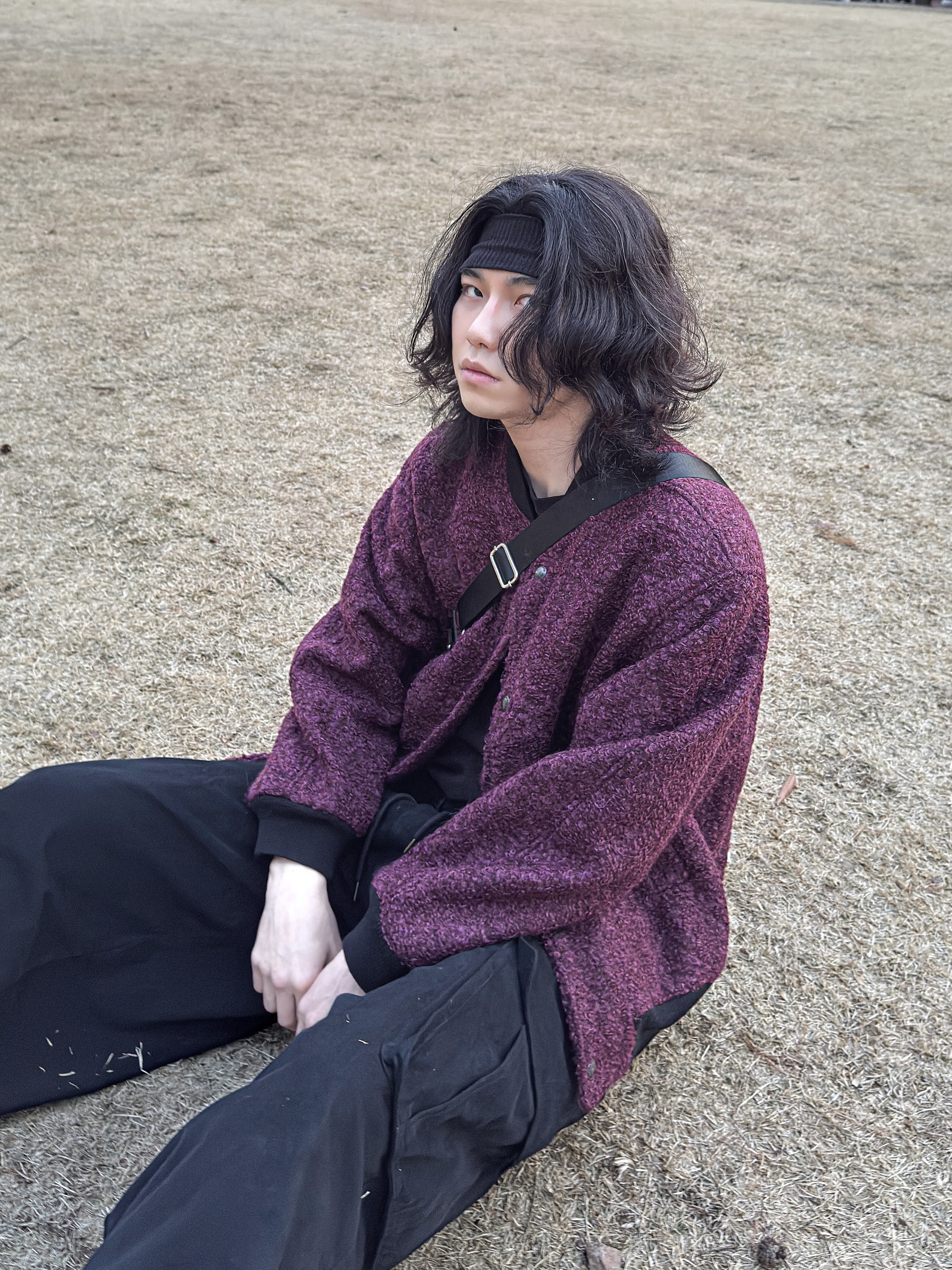 BY RANG Wool Blend Snap Jacket Purple 착용 스타일 - 3