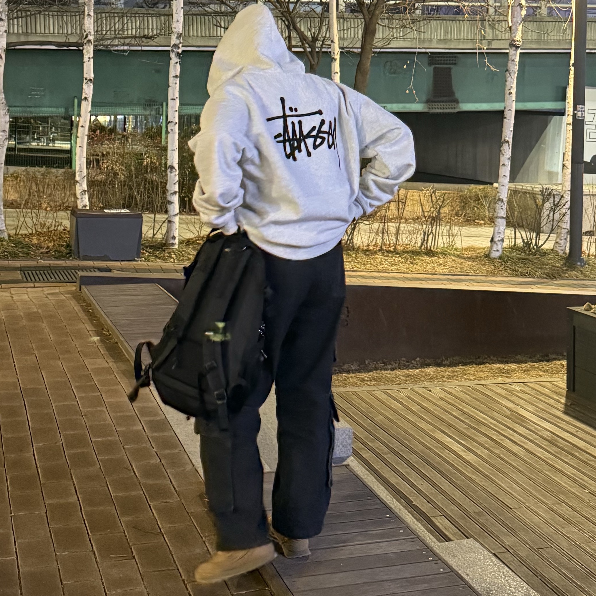 Stussy Basic Stussy Zip Hoodie Ash Heather, Mizuno LG 60S 2K Brown 착용 스타일 - 2