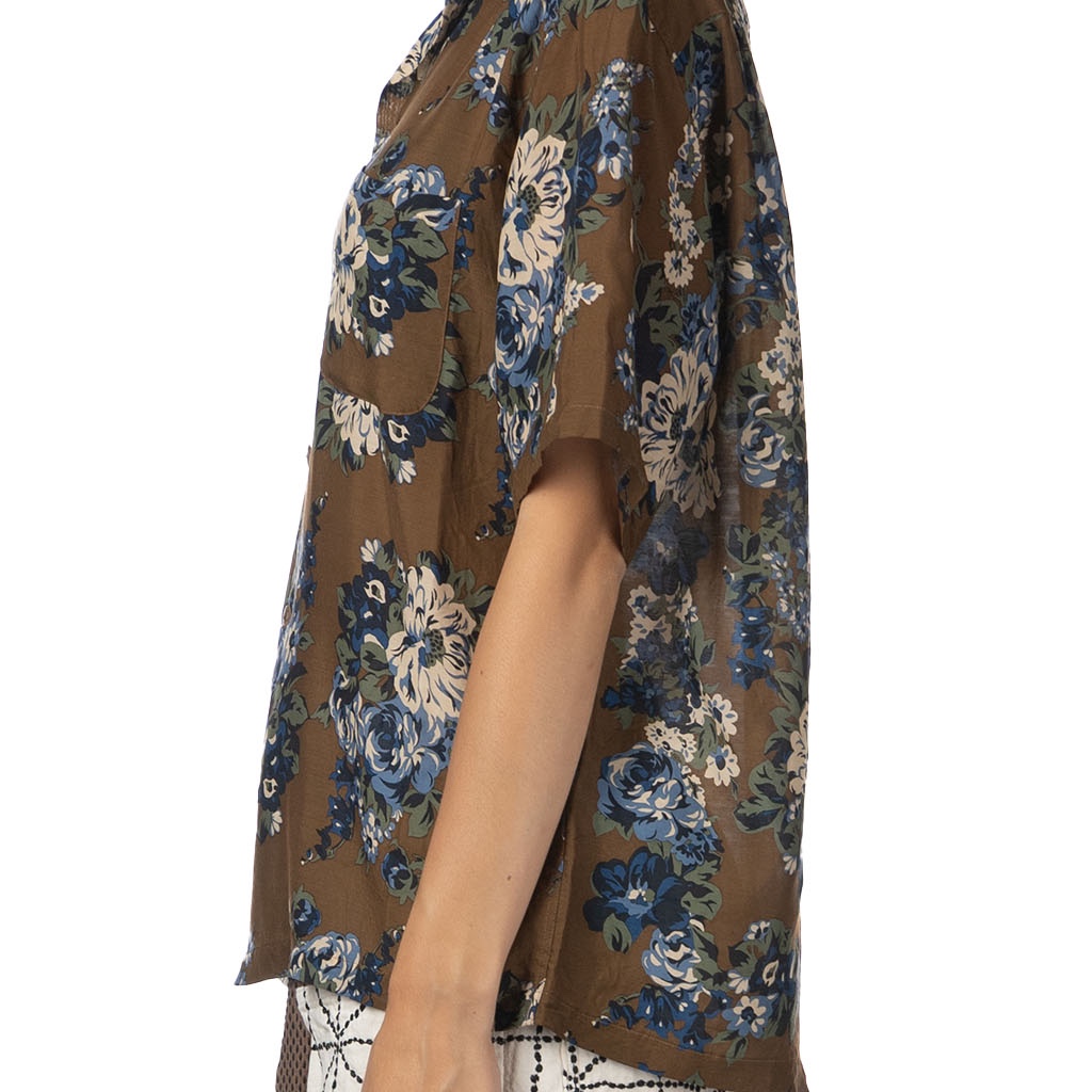 Kapital Silk Rayon Champagne Maria Pattern Wrangle Collar Aloha Shirt Brown Khaki 착용 스타일 - 2