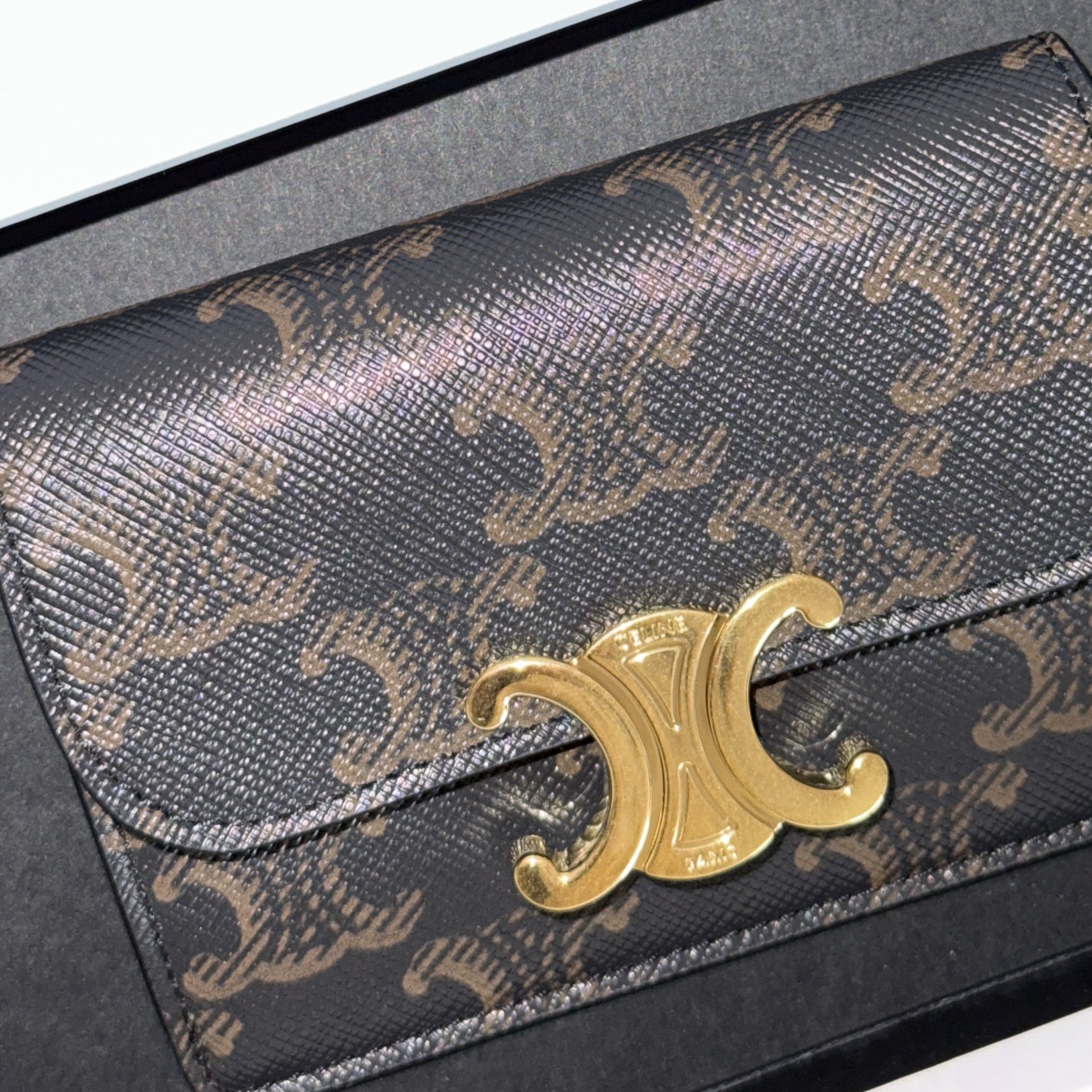 Celine Card Holder with Flap in Triomphe Canvas Tan 착용 스타일