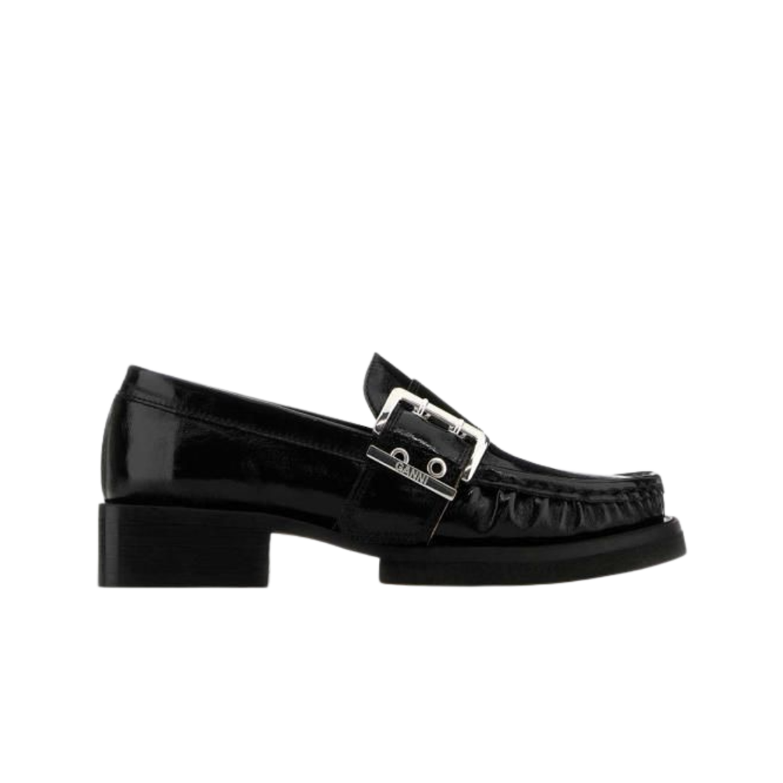 (W) 가니 페미닌 버클 로퍼 블랙((W) Ganni Feminine Buckle Loafers Black)