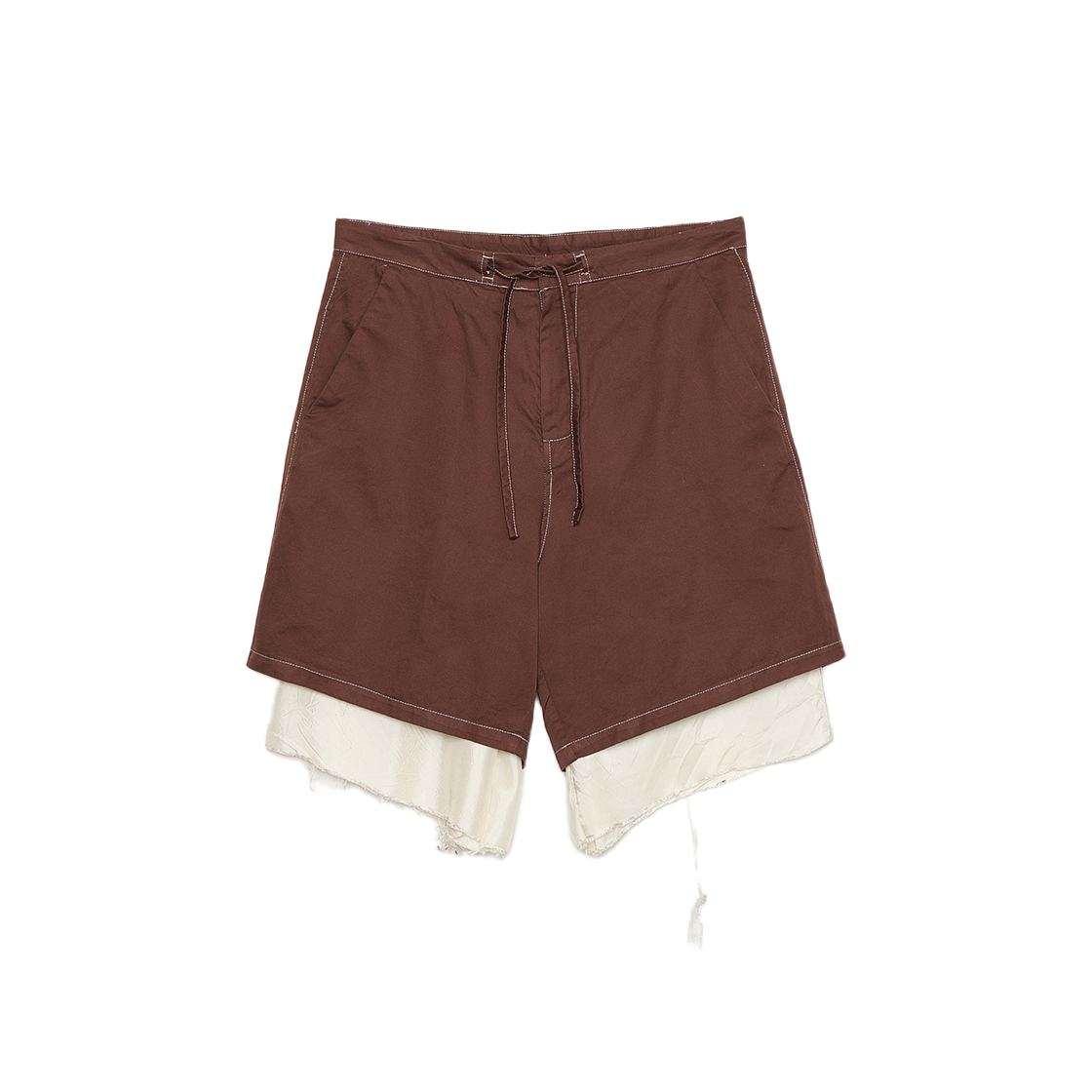 KM5BPASEC04BR Edward Cuming Cotton Drill Satin Exploded Piece Dyed Shorts Washed Brown Cream - 25SS