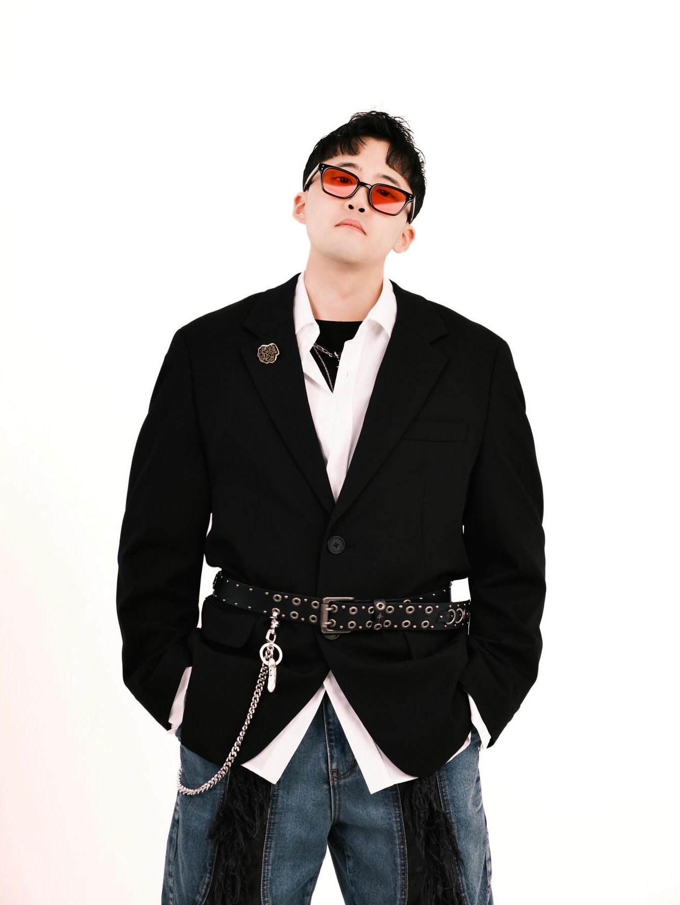 Thug Club Mohican Leather Denim Pants Blue Black - 24FW, Nike x Martine Rose Shox MR4 Black Multi 착용 스타일 - 4