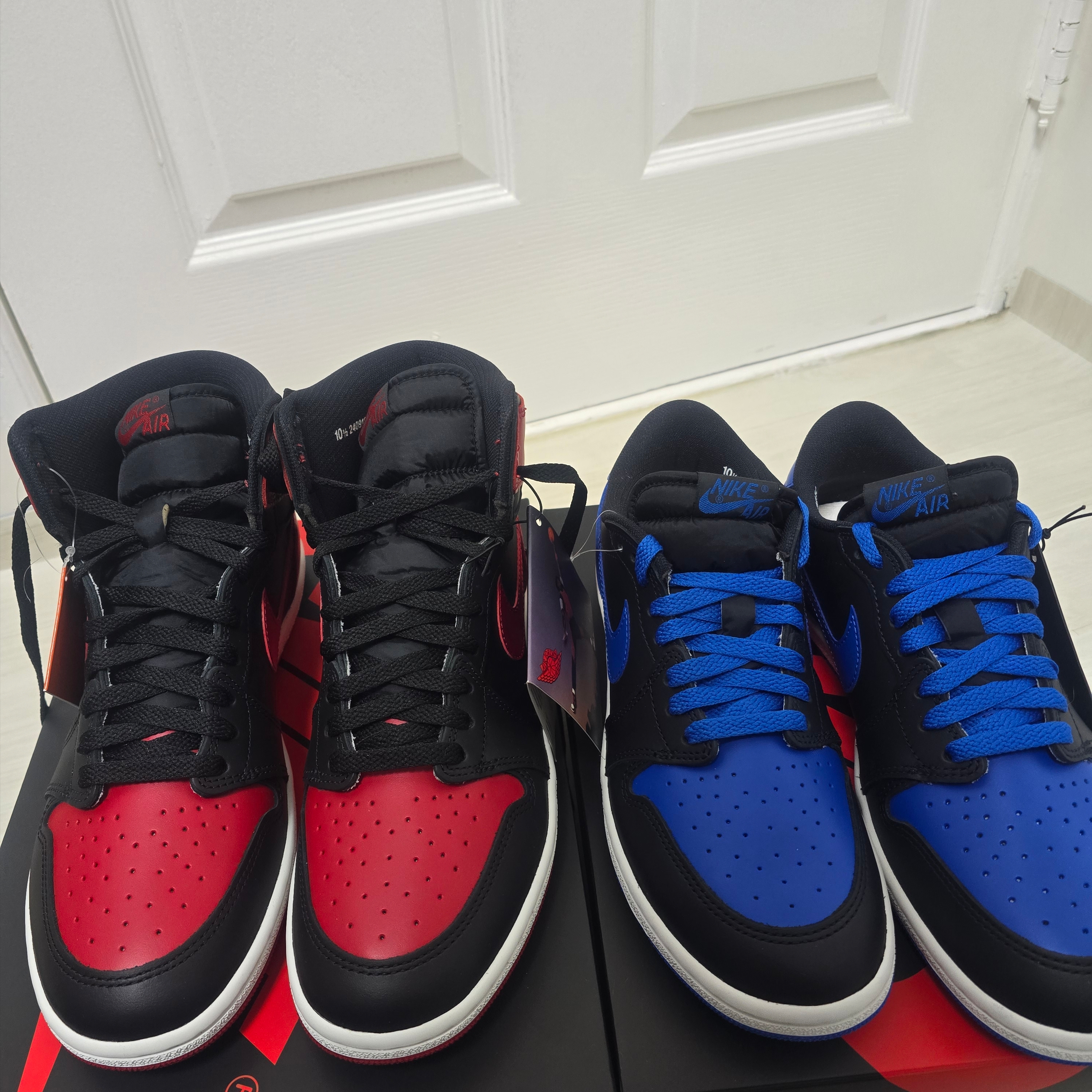 Jordan 1 High 85 Bred, Jordan 1 Low 85 Royal 착용 스타일 - 1