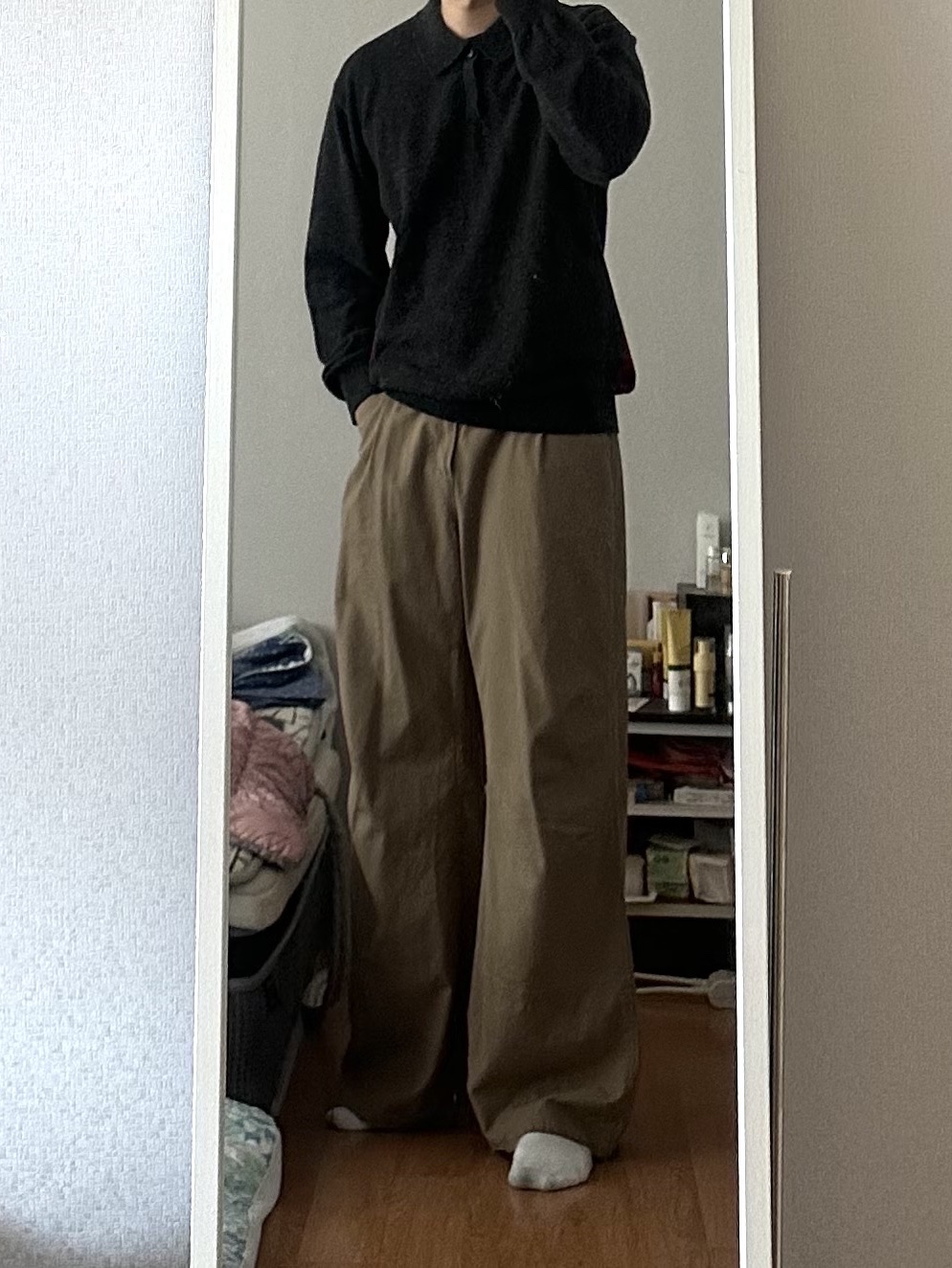 Polyteru 3 Dart Chino Pants 1.3v Beige 착용 스타일 - 2