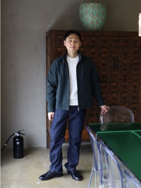 HIS HAZZYS Harrington Jumper Dark Green 착용 스타일